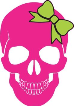 Pink with Green Bow Skull Bumper Sticker
