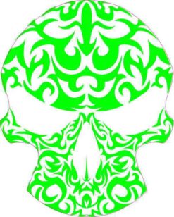 green and white tribal skull bumper sticker