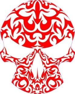 Red-Orange Tribal Skull Sticker