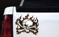 12in x 11in Orange Flame Skull Bumper Sticker Car Vinyl Truck Window Decal