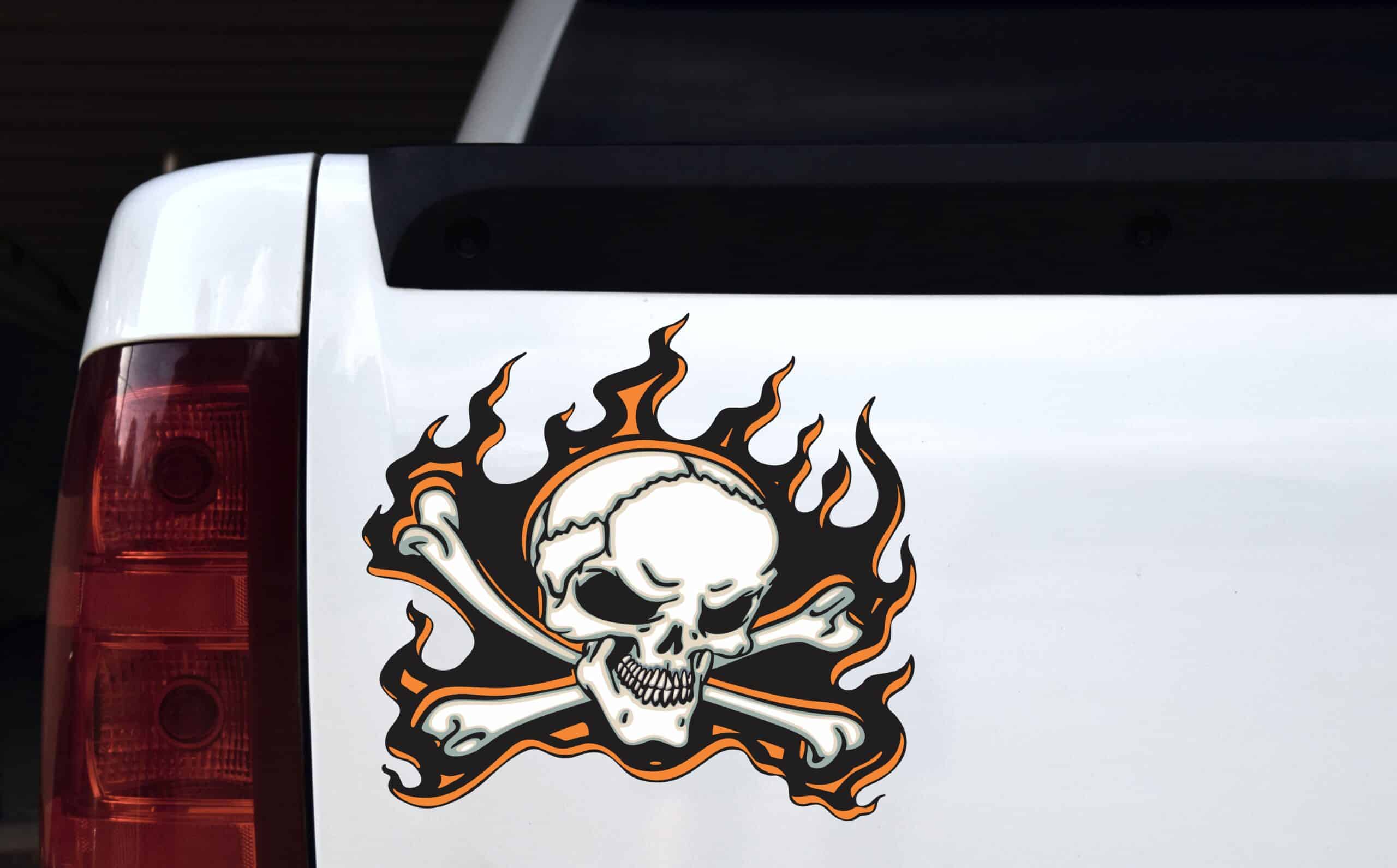 12in x 11in Orange Flame Skull Bumper Sticker Car Vinyl Truck Window Decal