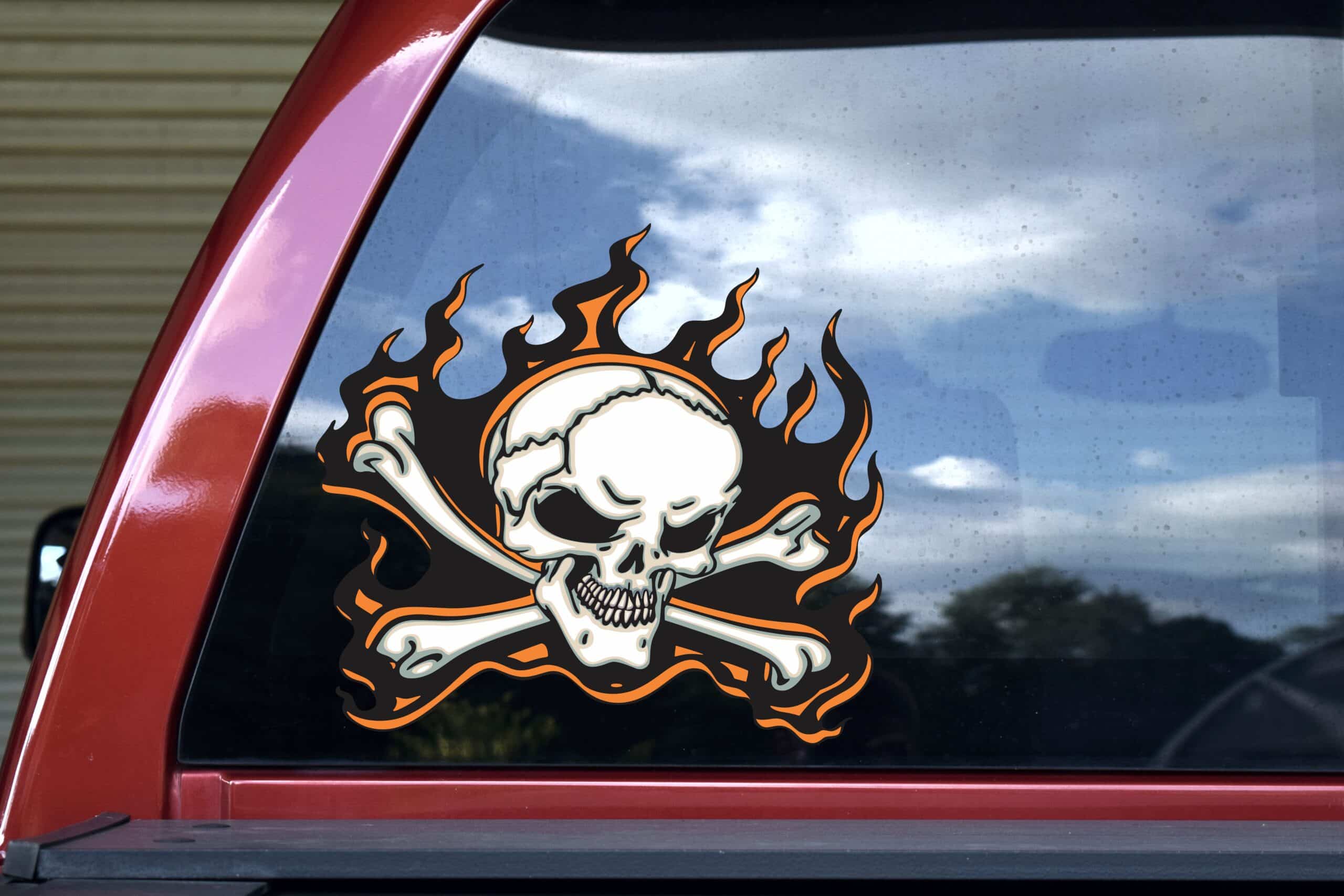 12in x 11in Orange Flame Skull Bumper Sticker Car Vinyl Truck Window Decal