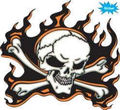 12in x 11in Orange Flame Skull Bumper Sticker Car Vinyl Truck Window Decal