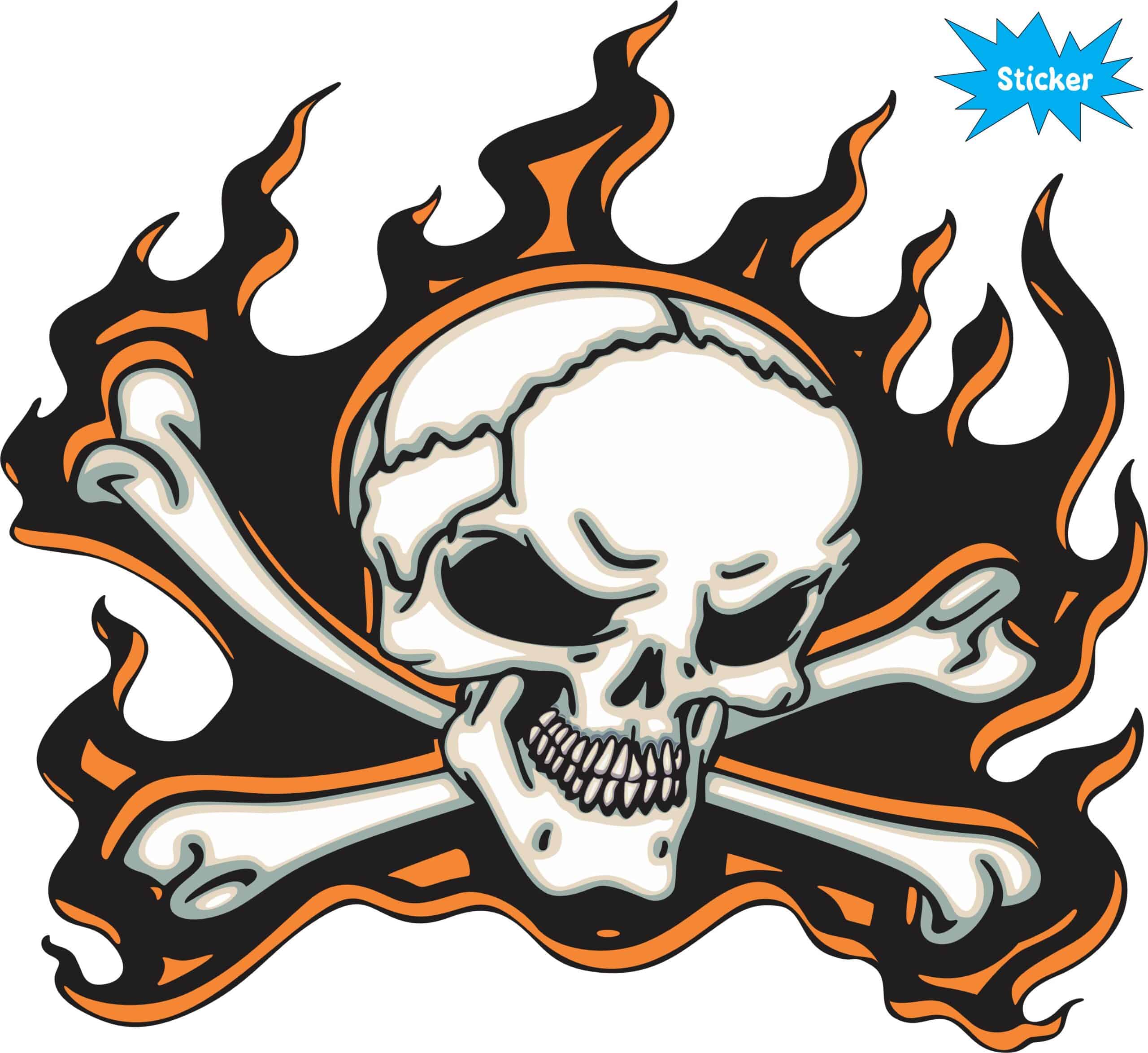 12in x 11in Orange Flame Skull Bumper Sticker Car Vinyl Truck Window Decal