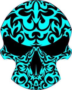 cyan tribal skull bumper sticker