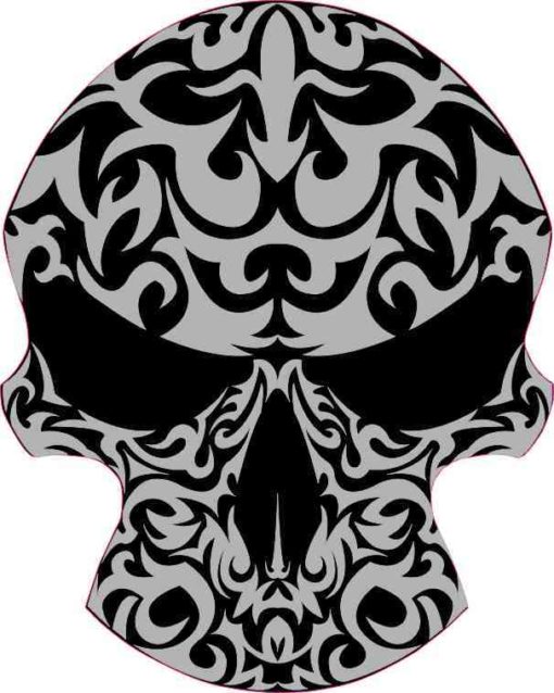 Black and Gray Tribal Skull Bumper Sticker