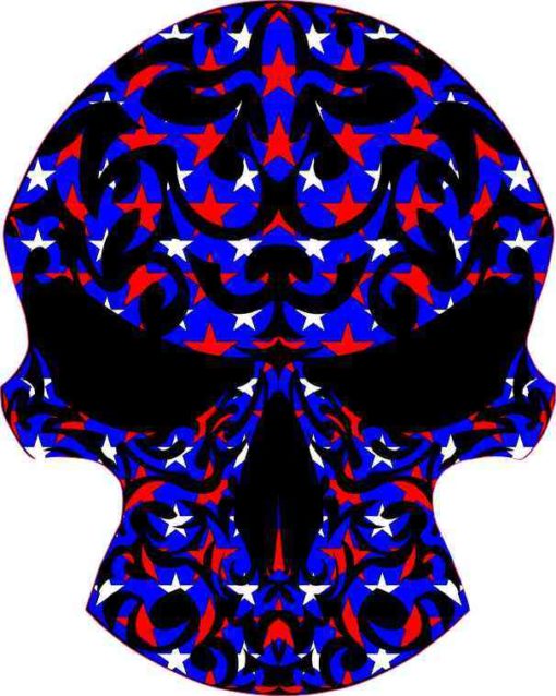 Patriotic tribal skull bumper sticker