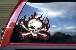 12in x 11in Red Flame Skull Bumper Sticker Car Vinyl Truck Window Decal