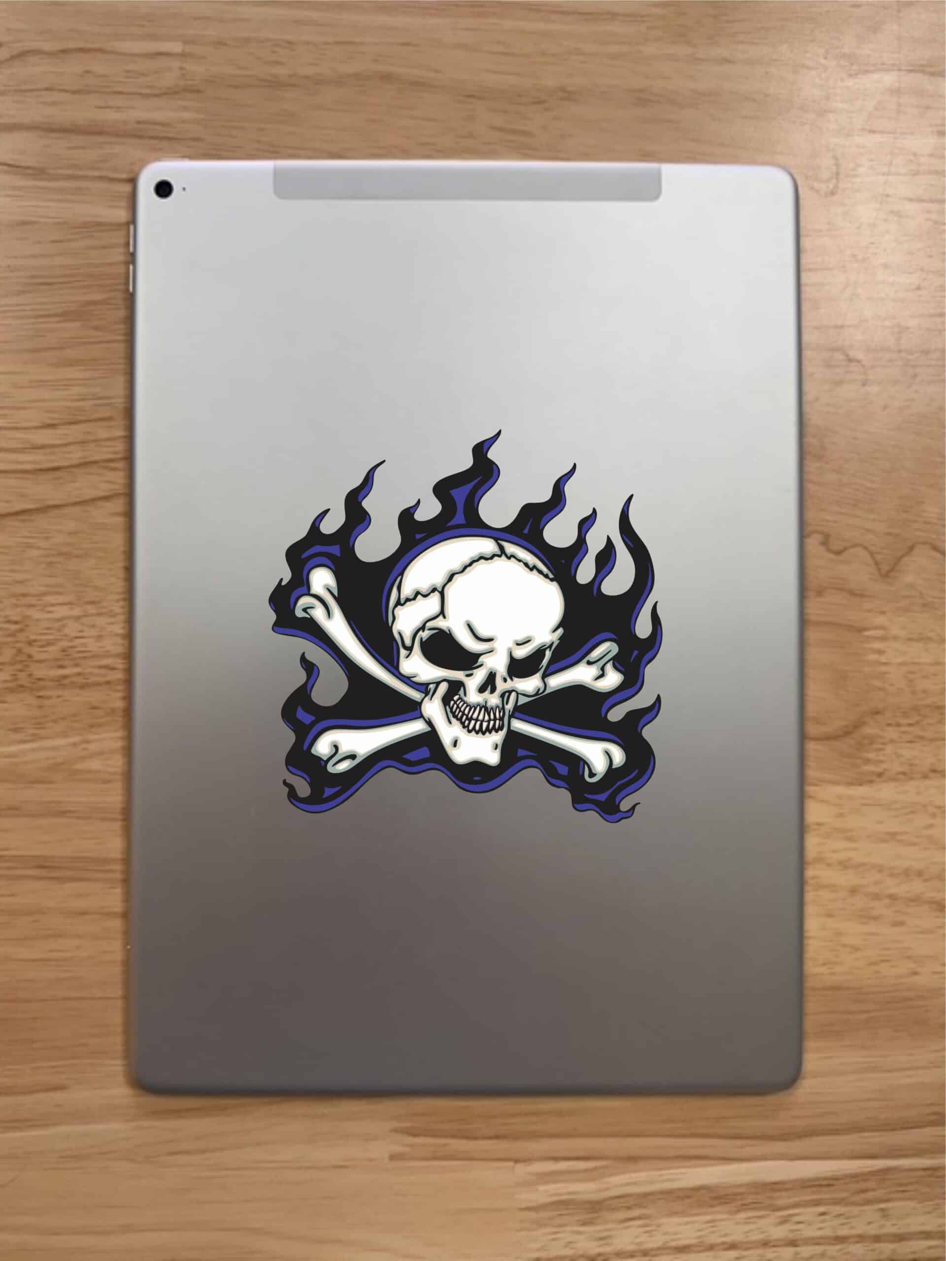 5in x 5in Blue Flame Skull Bumper Sticker Car Vinyl Truck Window