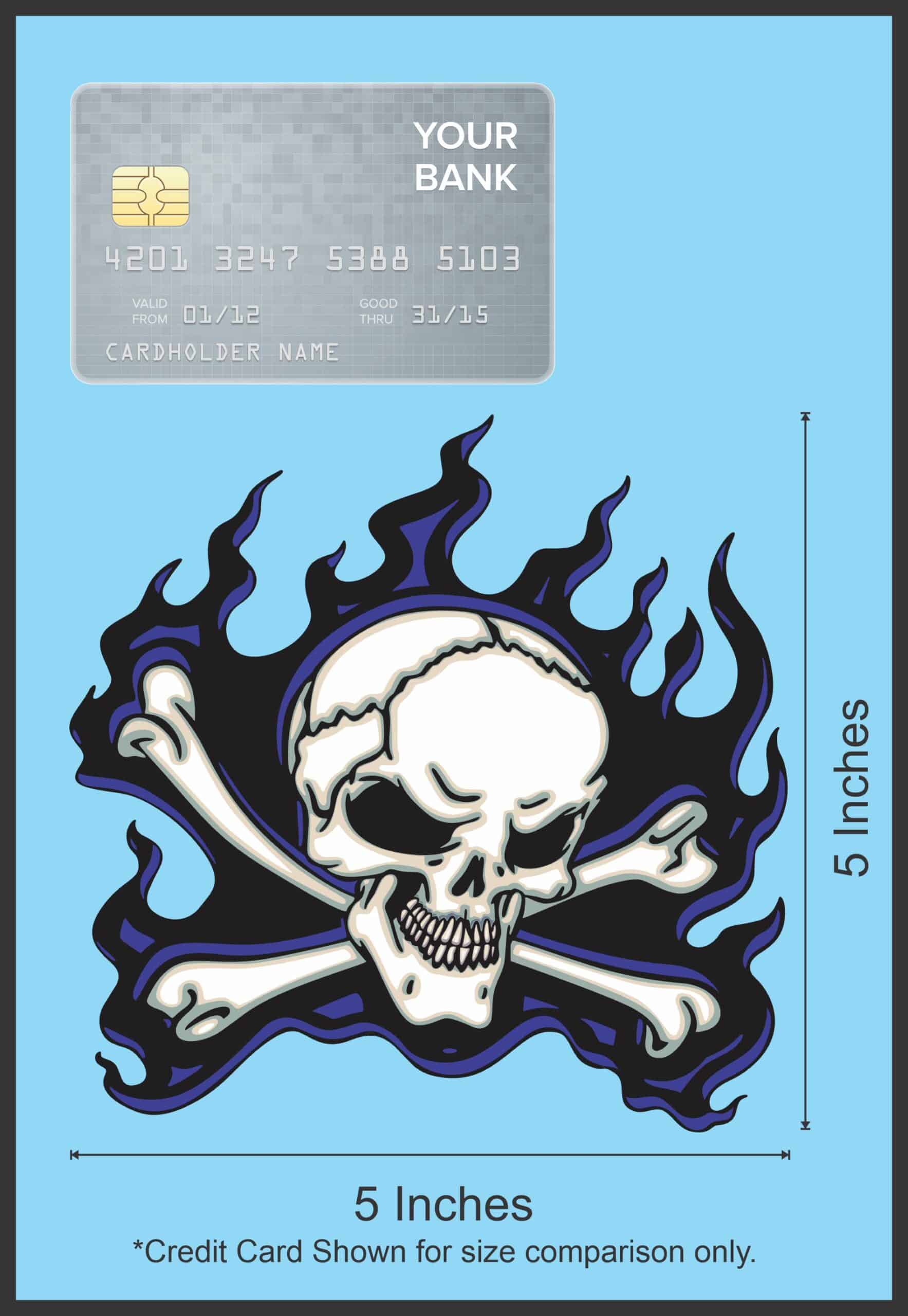 5in x 5in Blue Flame Skull Bumper Sticker Car Vinyl Truck Window
