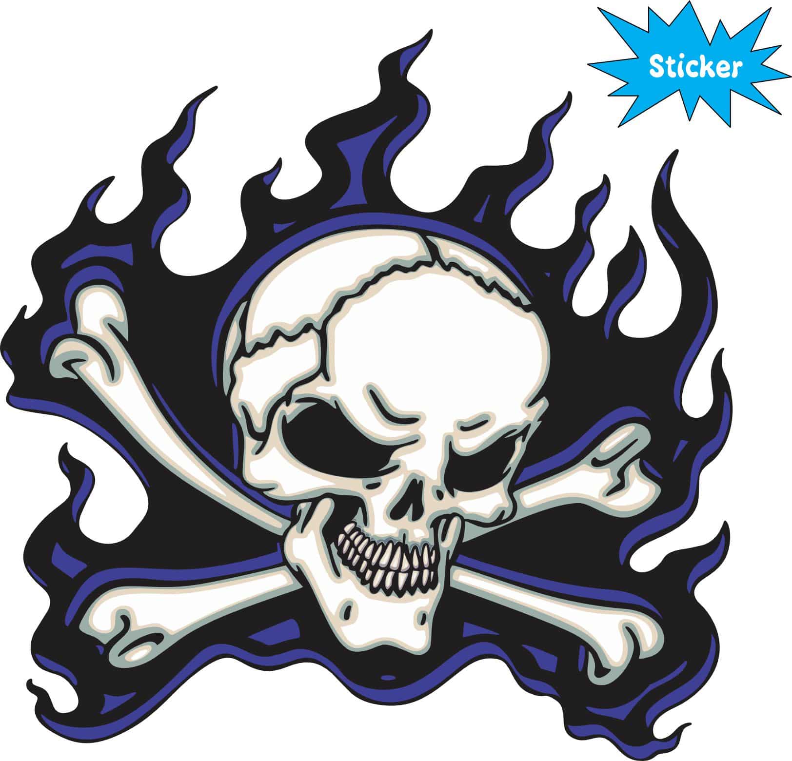 5in x 5in Blue Flame Skull Bumper Sticker Car Vinyl Truck Window