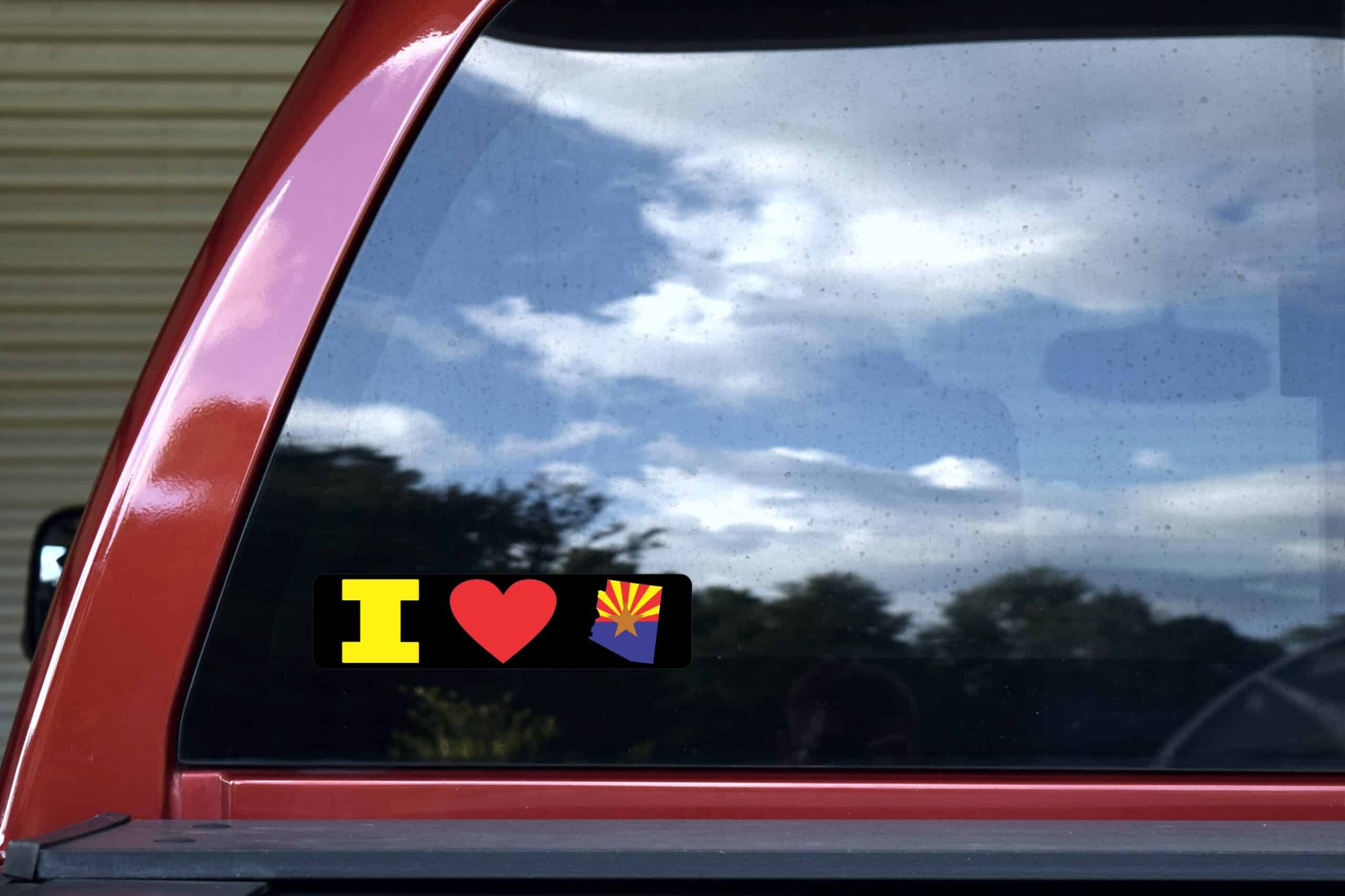 8in x 2in I Love Arizona Bumper Sticker Car Vinyl Window State Flag Decal
