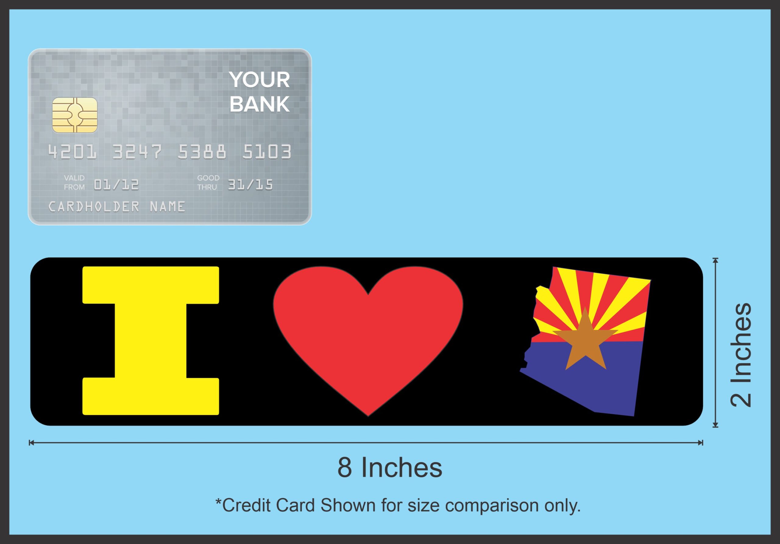 8in x 2in I Love Arizona Bumper Sticker Car Vinyl Window State Flag Decal