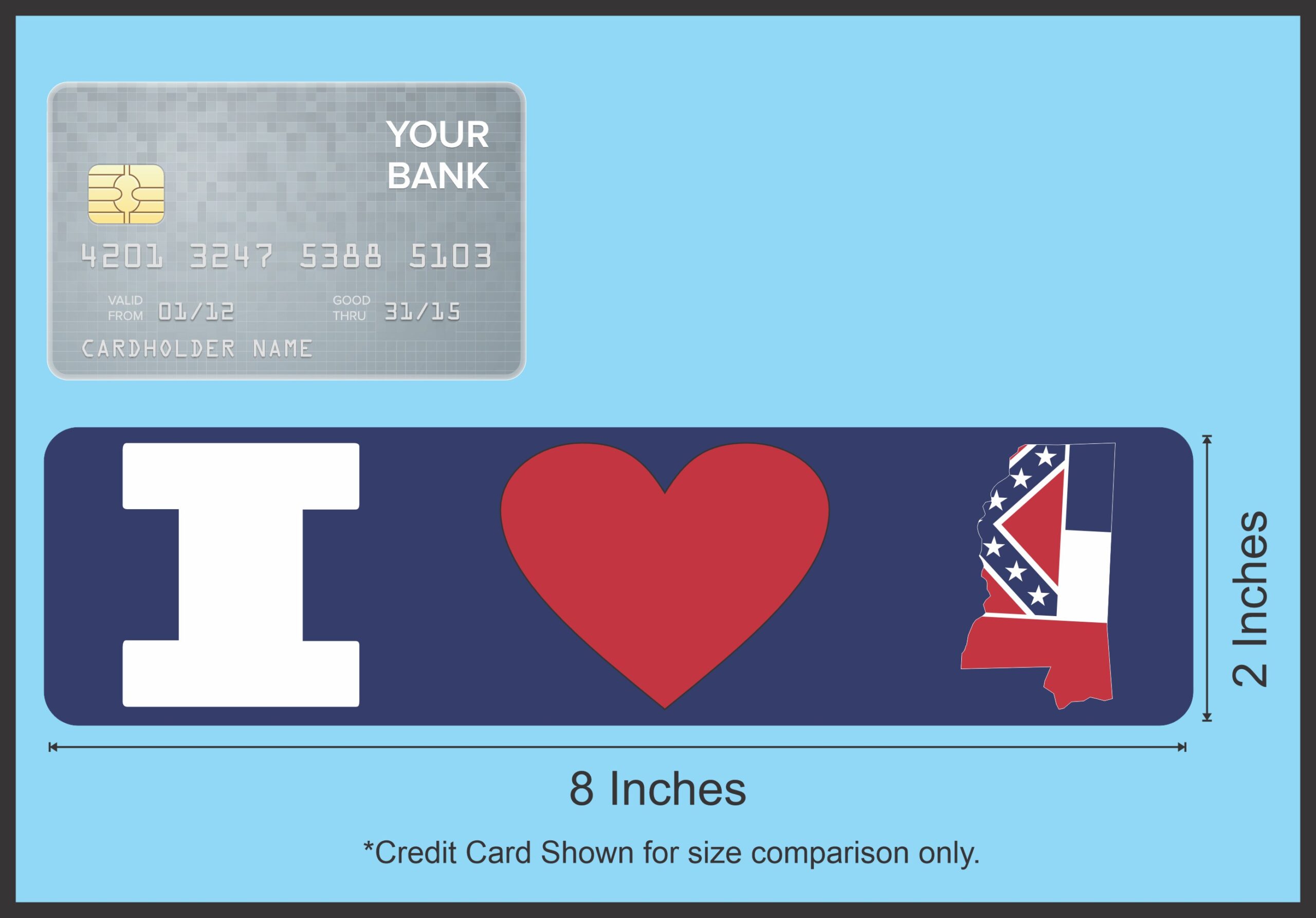 8in x 2in I Love Mississippi Magnet Door Magnetic Magnets State Flag