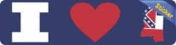 8in x 2in I Love Mississippi Bumper Sticker Vinyl Window State Flag Decal
