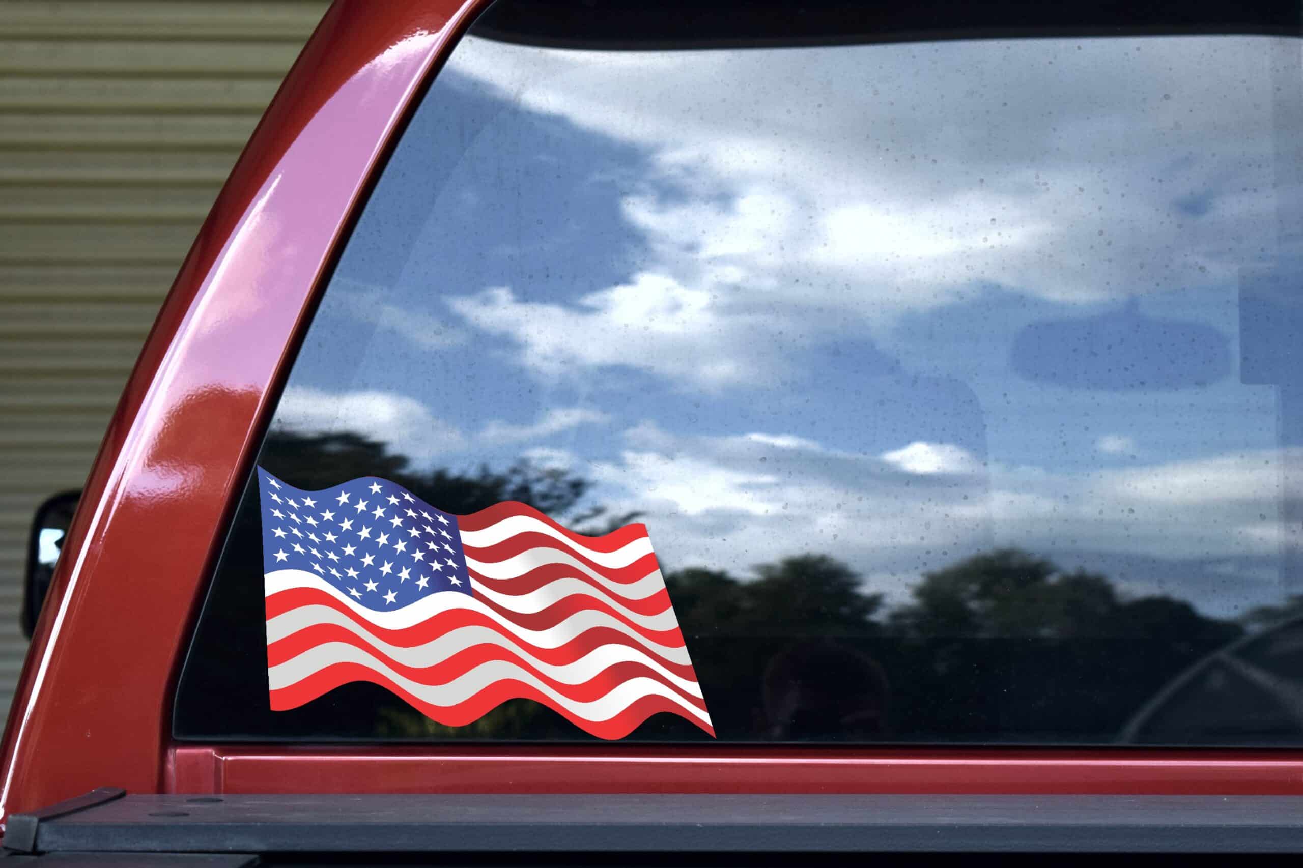 10in x 6in Waving American Flag Sticker Decal Stickers Window Vinyl Decals
