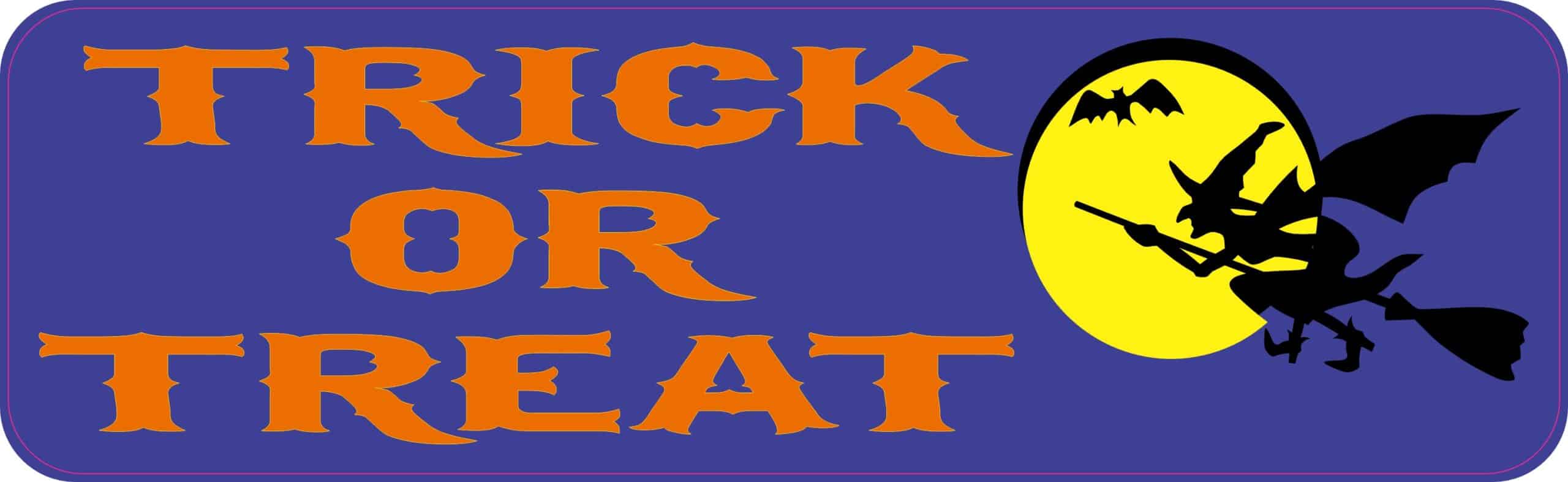 10in x 3in Trick or Treat Bumper Sticker Vinyl Truck Window Holiday Decal