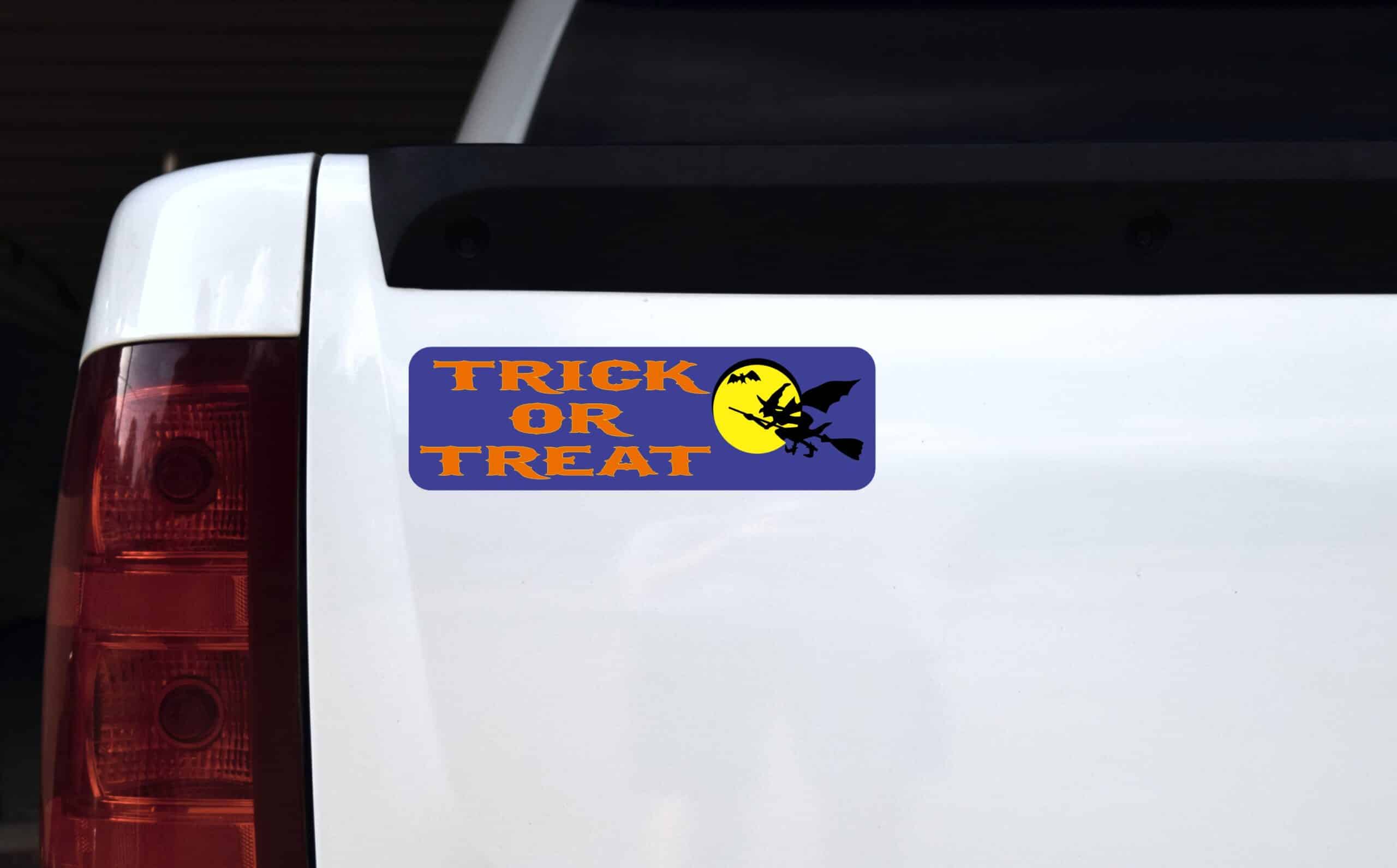 10in x 3in Trick or Treat Bumper Sticker Vinyl Truck Window Holiday Decal