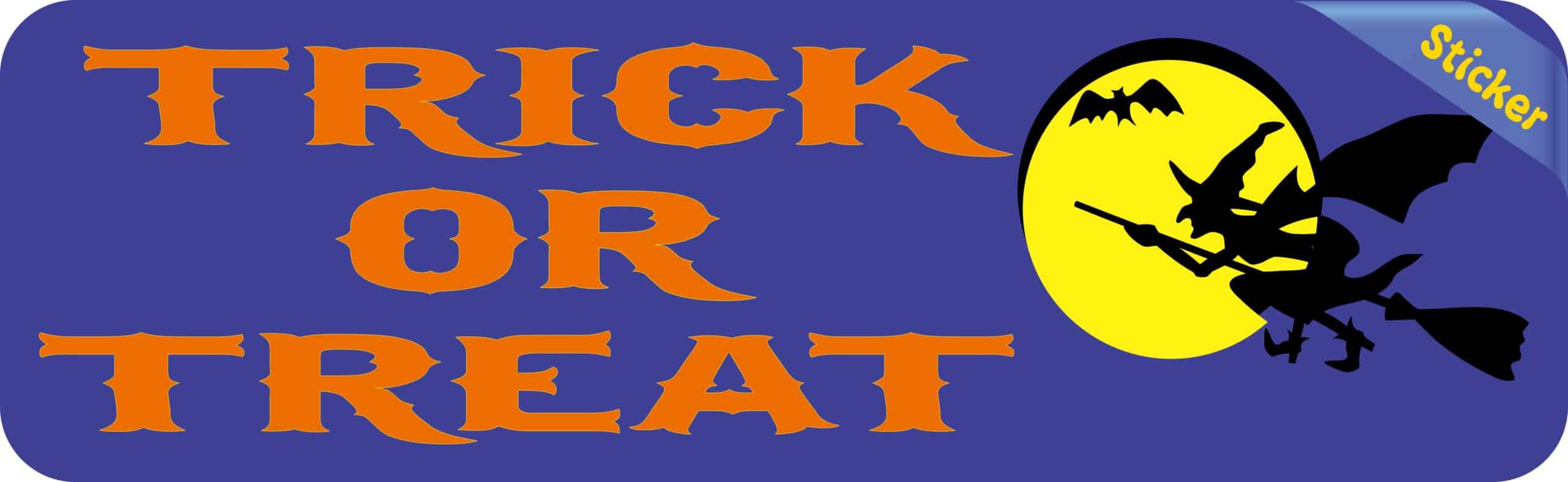 10in x 3in Trick or Treat Bumper Sticker Vinyl Truck Window Holiday Decal