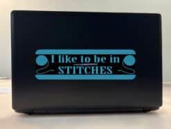 10in x 3in Blue I Like to Be in Stitches Bumper Sticker Vinyl Truck Window Decal