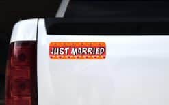 10in x 3in Just Married Bumper Sticker Vinyl Decal Wedding Car S