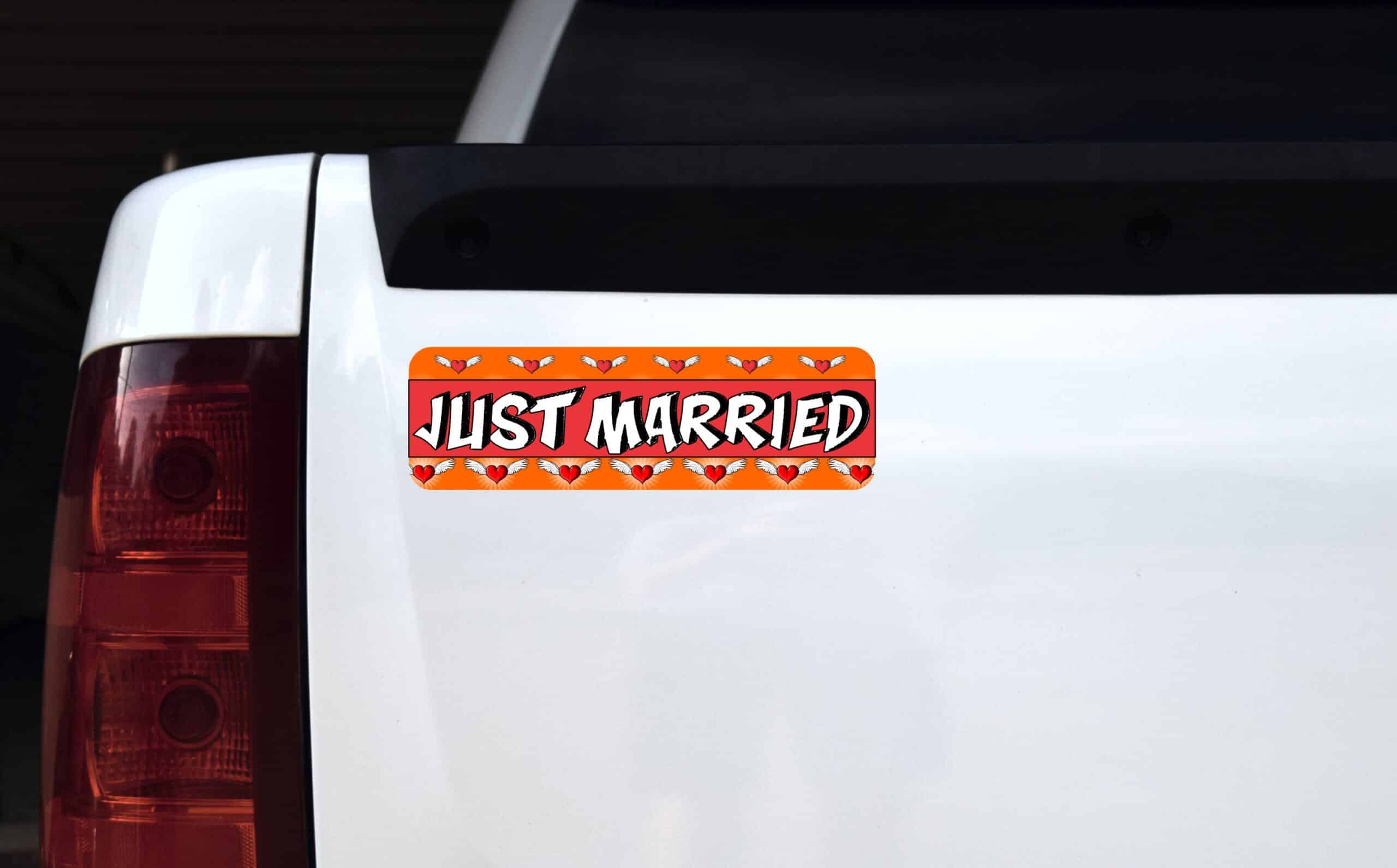 10in x 3in Just Married Bumper Sticker Vinyl Decal Wedding Car S