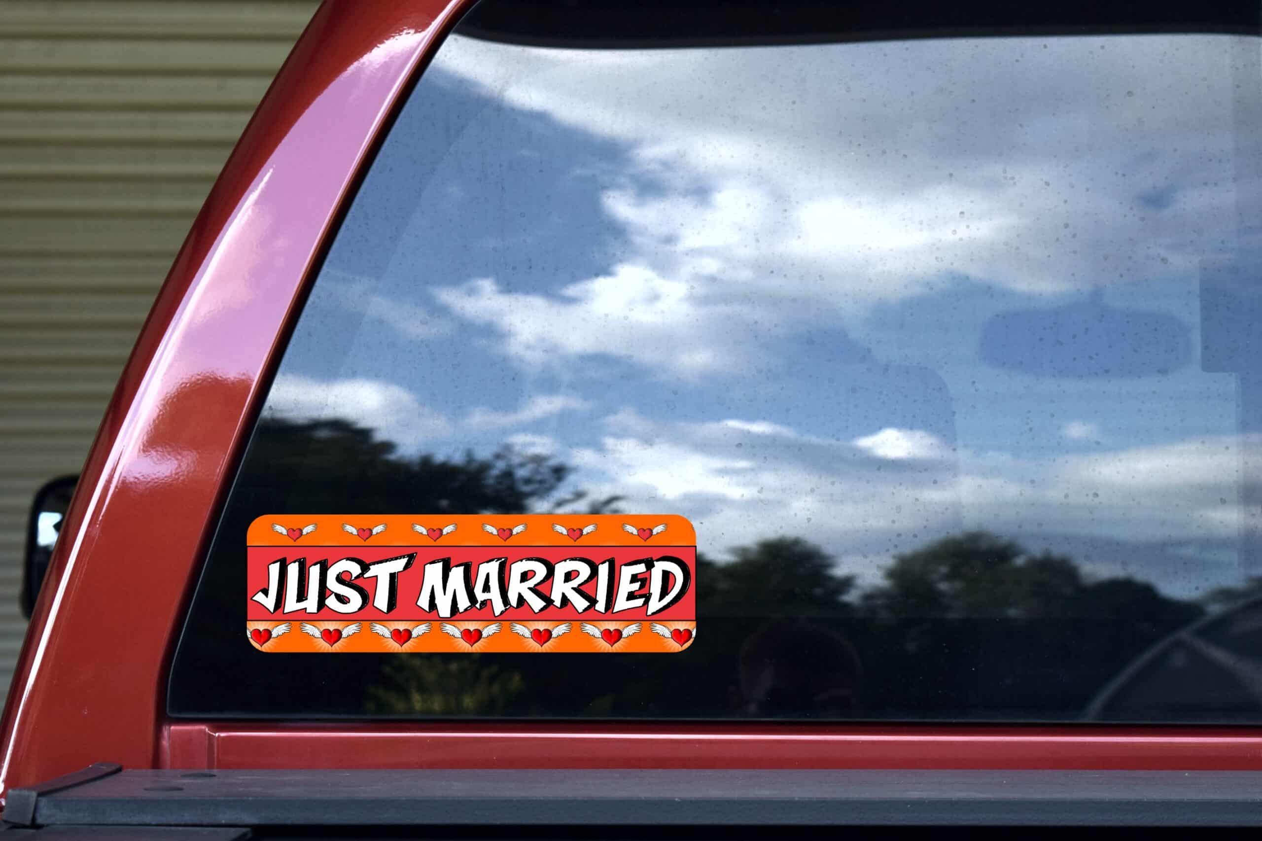 10in x 3in Just Married Bumper Sticker Vinyl Decal Wedding Car S