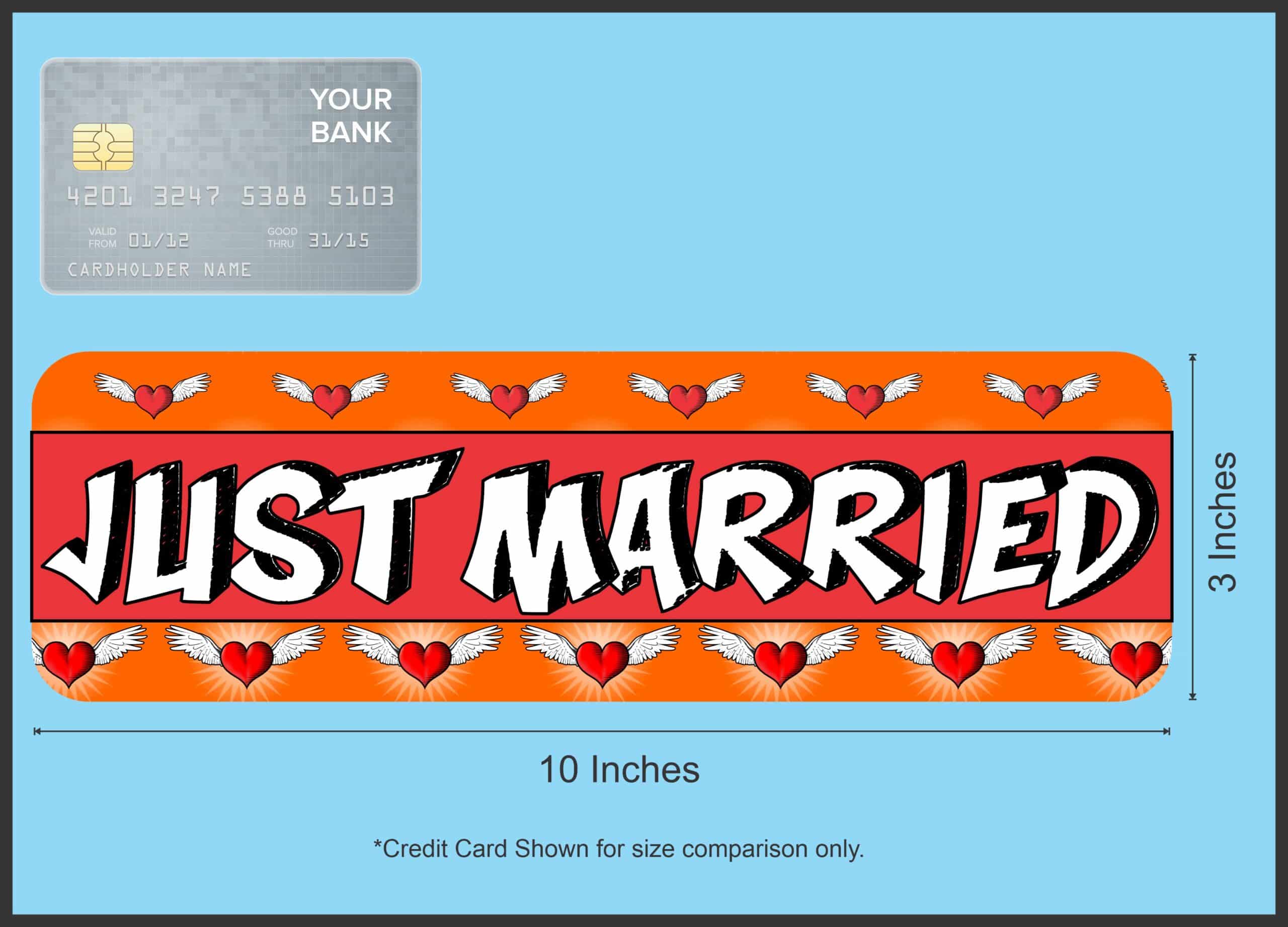 10in x 3in Just Married Bumper Sticker Vinyl Decal Wedding Car S