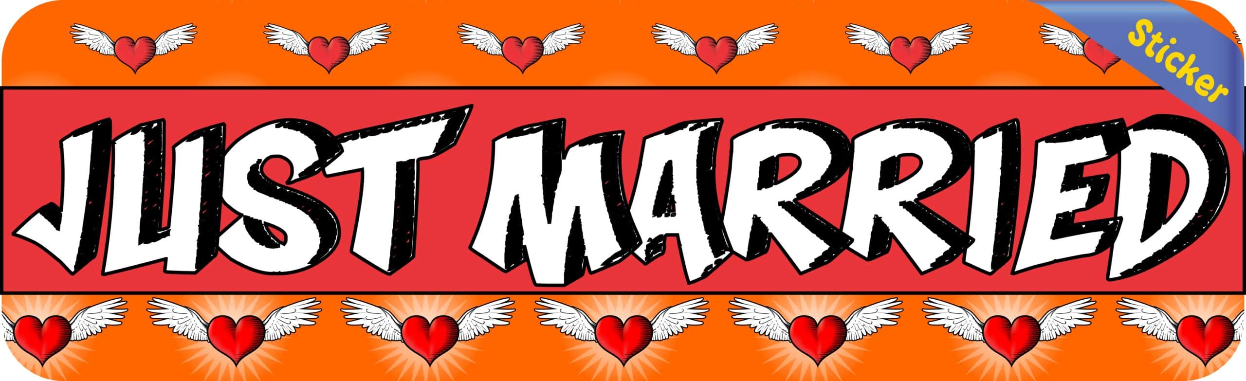 10in x 3in Just Married Bumper Sticker Vinyl Decal Wedding Car S