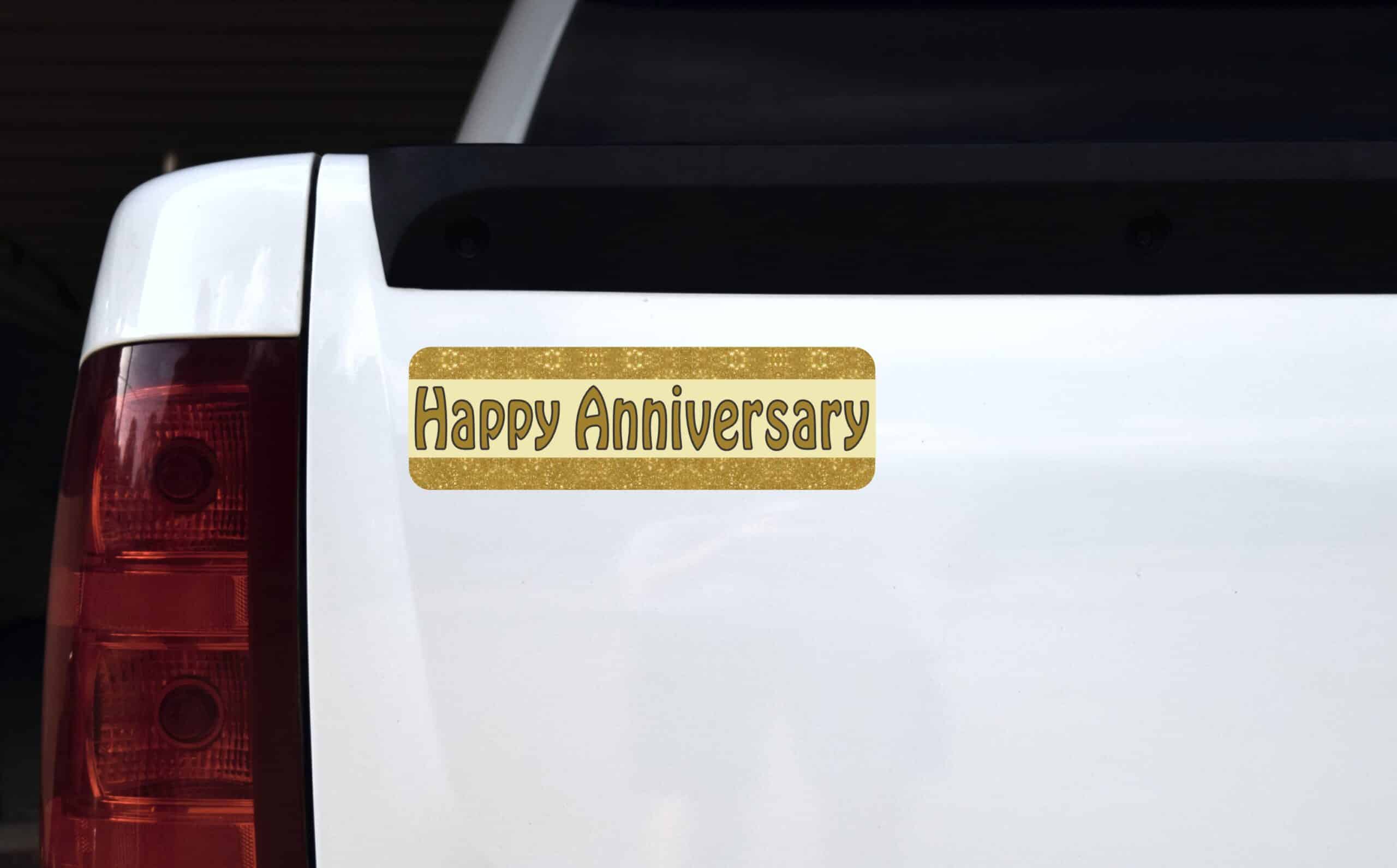 10in x 3in Gold Happy Anniversary Magnet Car Magnetic Truck