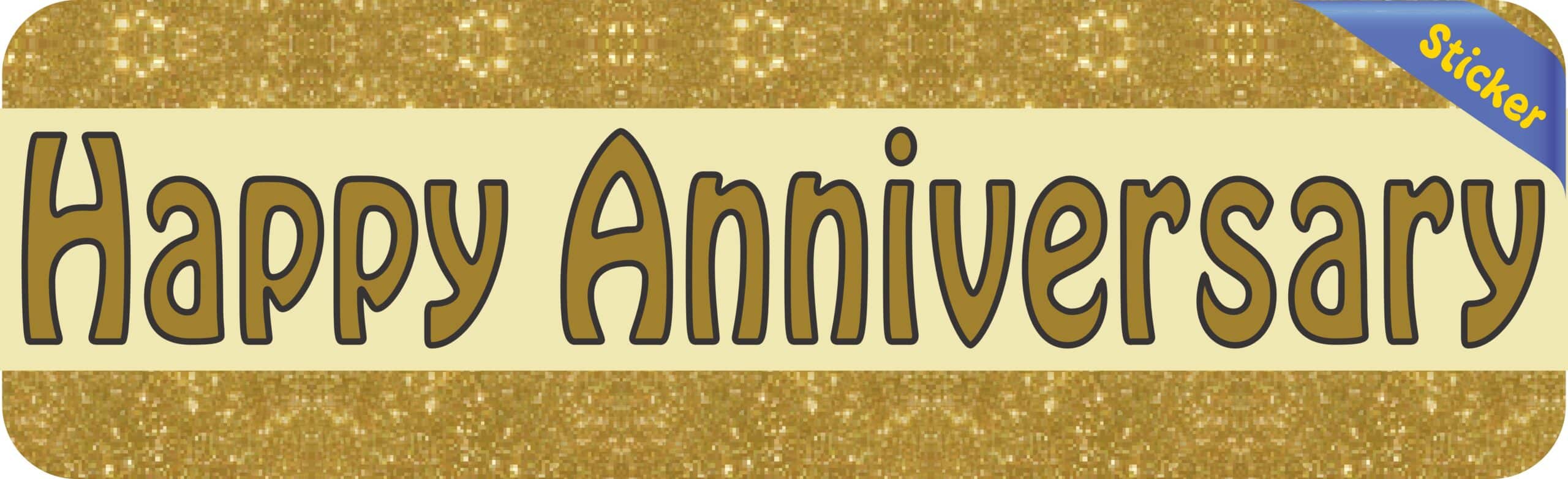 10in x 3in Gold Happy Anniversary Bumper Sticker Vinyl Decal Car Stickers