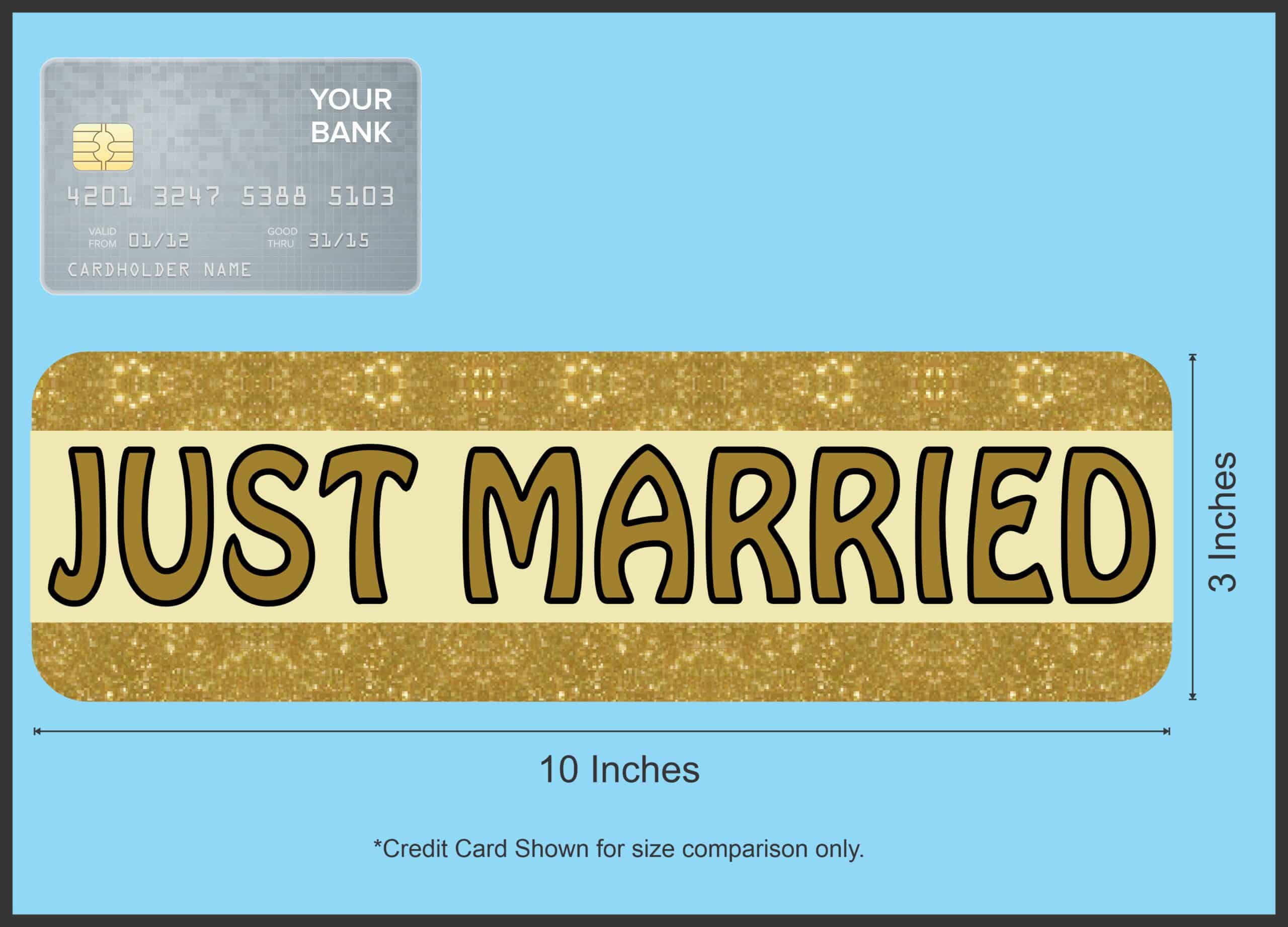 10in x 3in Gold Just Married Bumper Sticker Vinyl Truck Decal Ca
