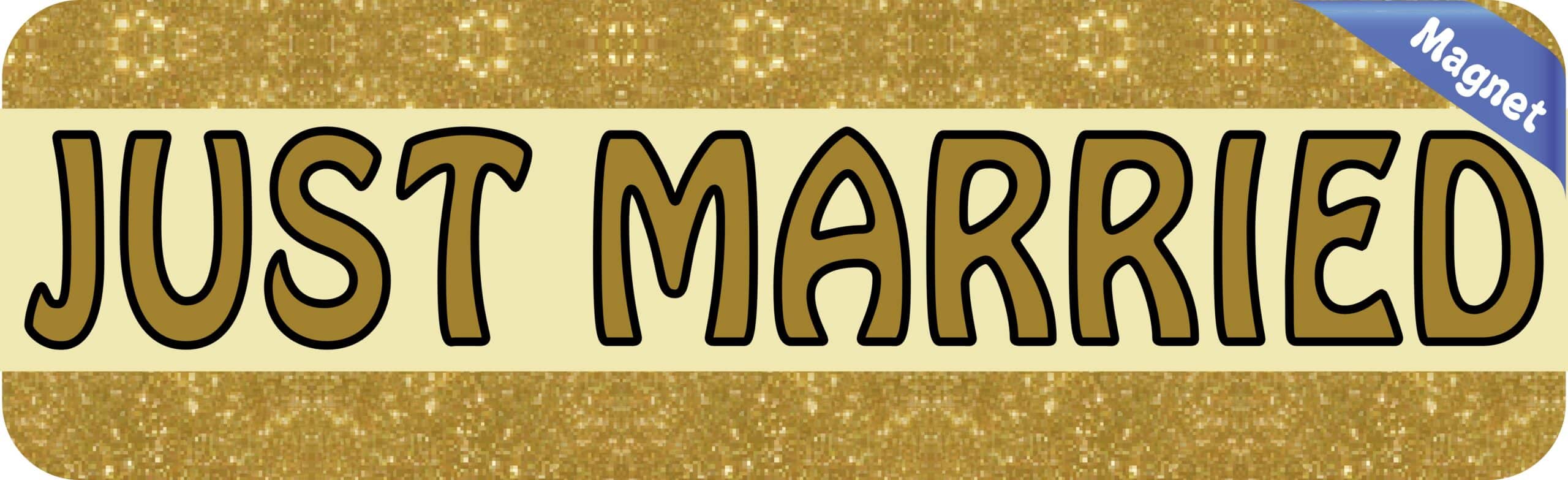 10in x 3in Gold Just Married Magnet Car Window Magnetic Truck