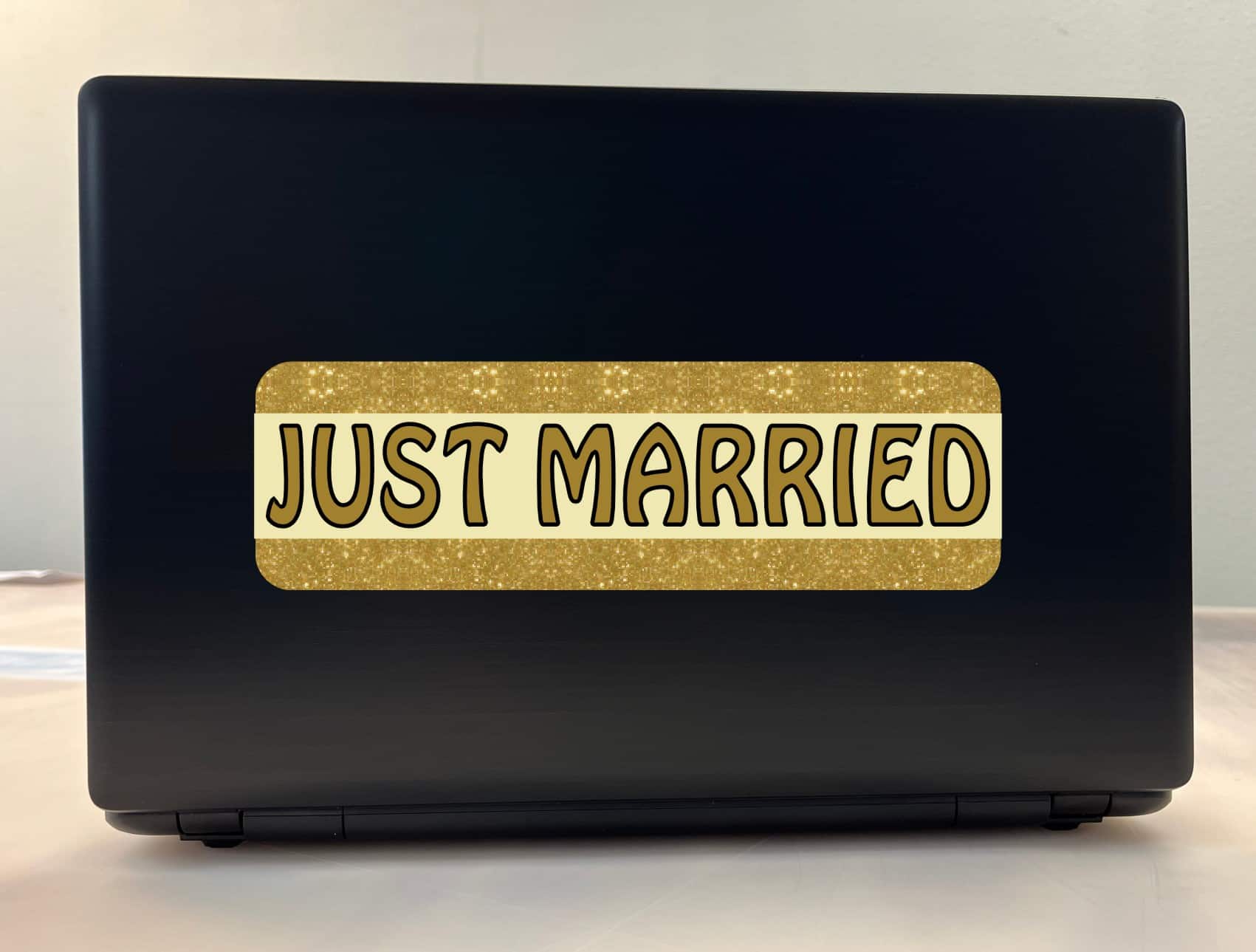 10in x 3in Gold Just Married Bumper Sticker Vinyl Truck Decal Ca