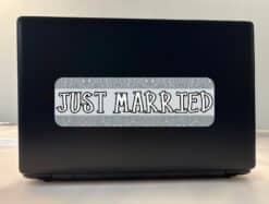 10in x 3in Silver Just Married Bumper Sticker Vinyl Decal Car Stickers