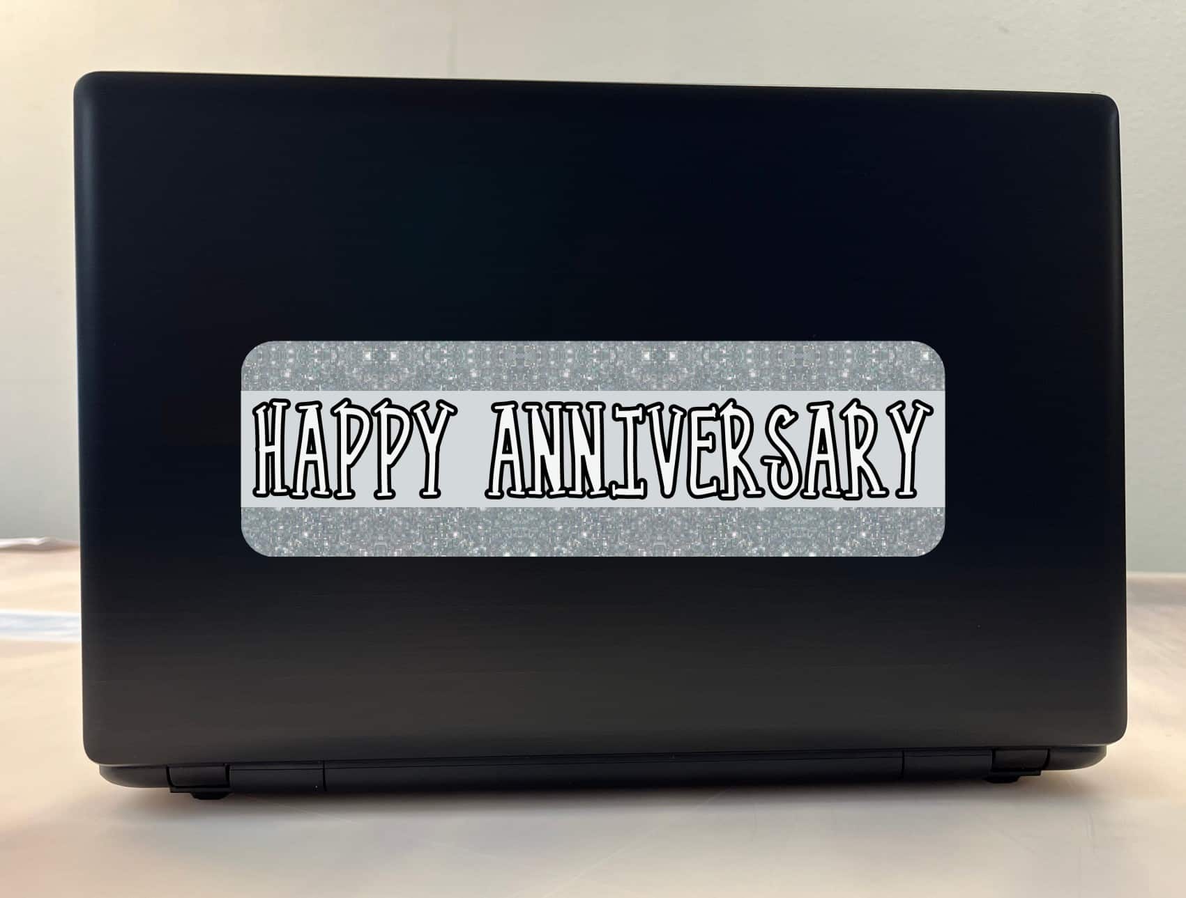 10in x 3in Silver Happy Anniversary Bumper Sticker Vinyl Decal Car Decals
