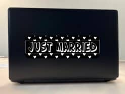 10in x 3in Hearts Just Married Bumper Sticker Vinyl Decal Car Stickers