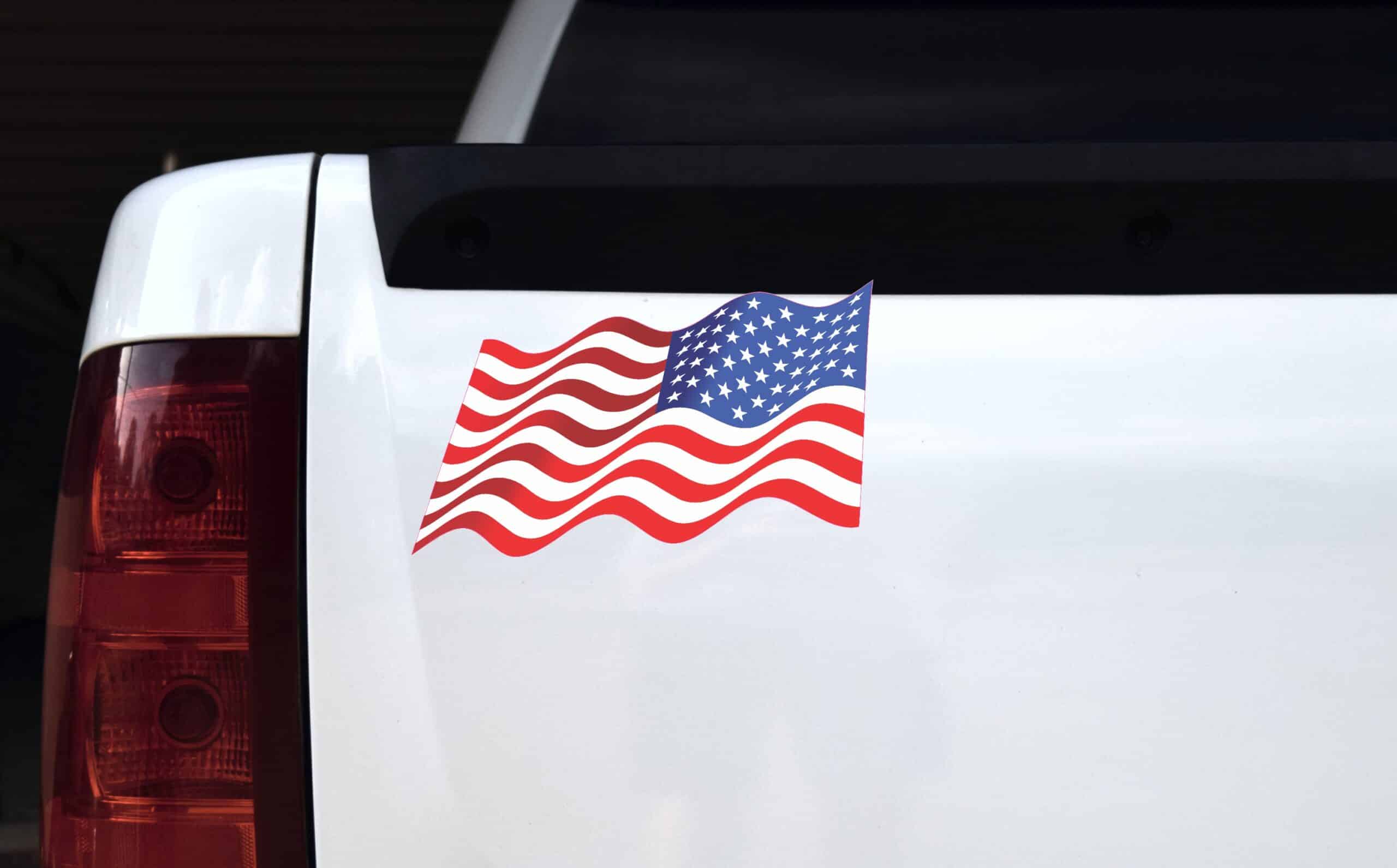 10in x 6in Retreating Waving American Flag Sticker Vinyl Stickers Window