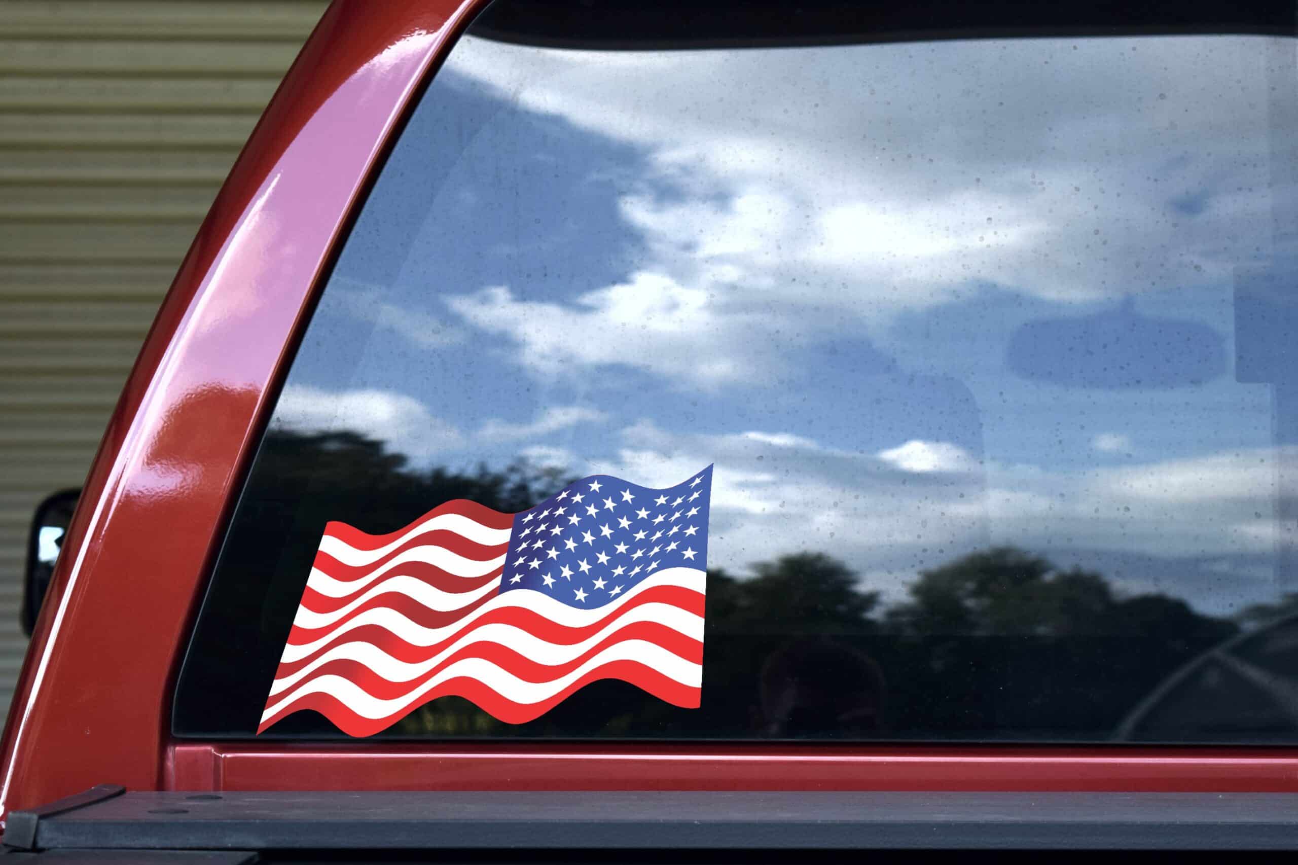 10in x 6in Retreating Waving American Flag Sticker Vinyl Stickers Window
