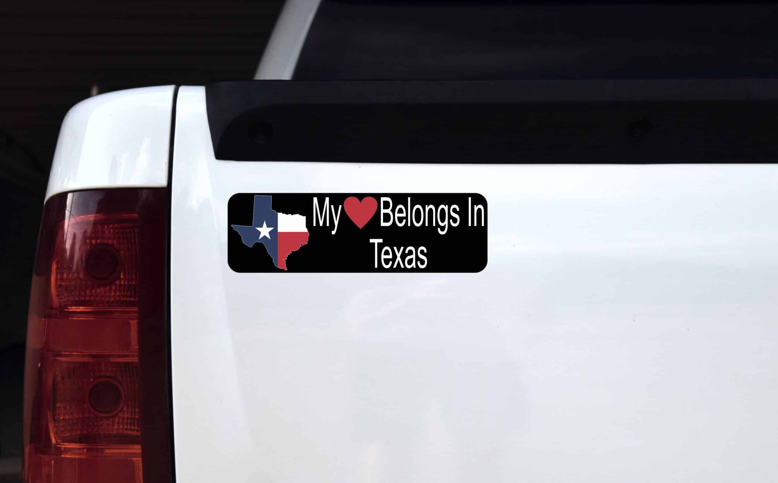 10in x 3in My Heart Belongs In Texas Bumper Sticker Vinyl Window