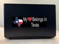 10in x 3in My Heart Belongs In Texas Bumper Sticker Vinyl Window