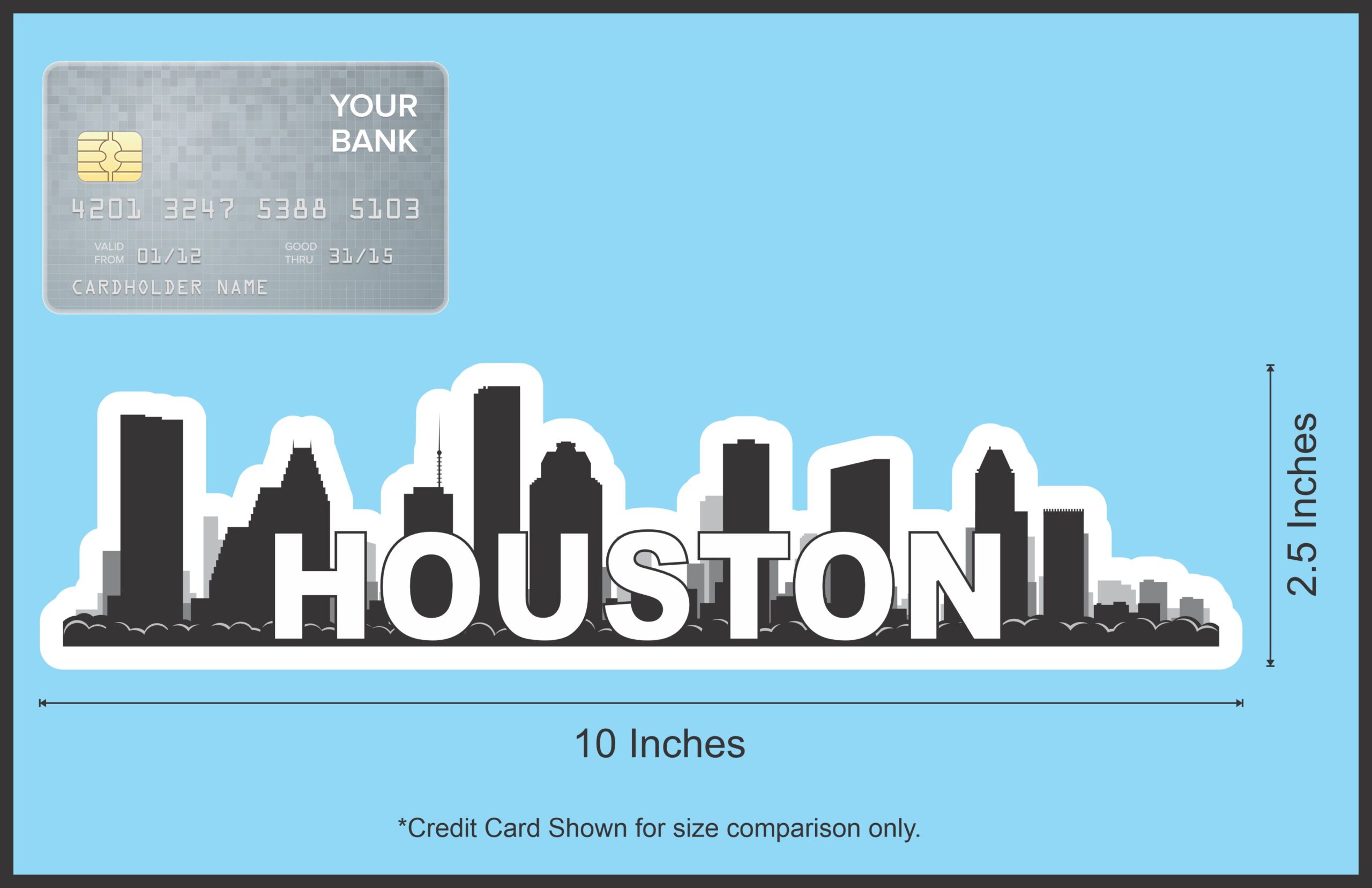 10in x 2.5in Houston Skyline Bumper Sticker Vinyl Vehicle Travel Stickers