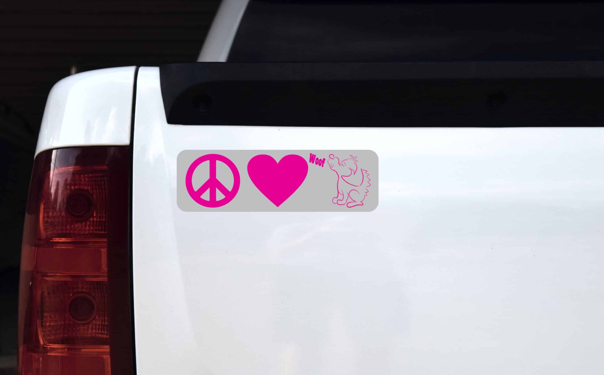 10in x 3in Peace Love Woof Bumper Sticker Vinyl Truck Window Car Stickers