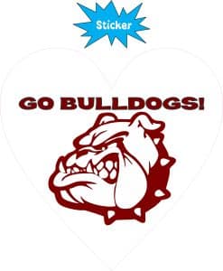 Alternative view of 4in x 4in Maroon Go Bulldogs Mascot Heart Sticker