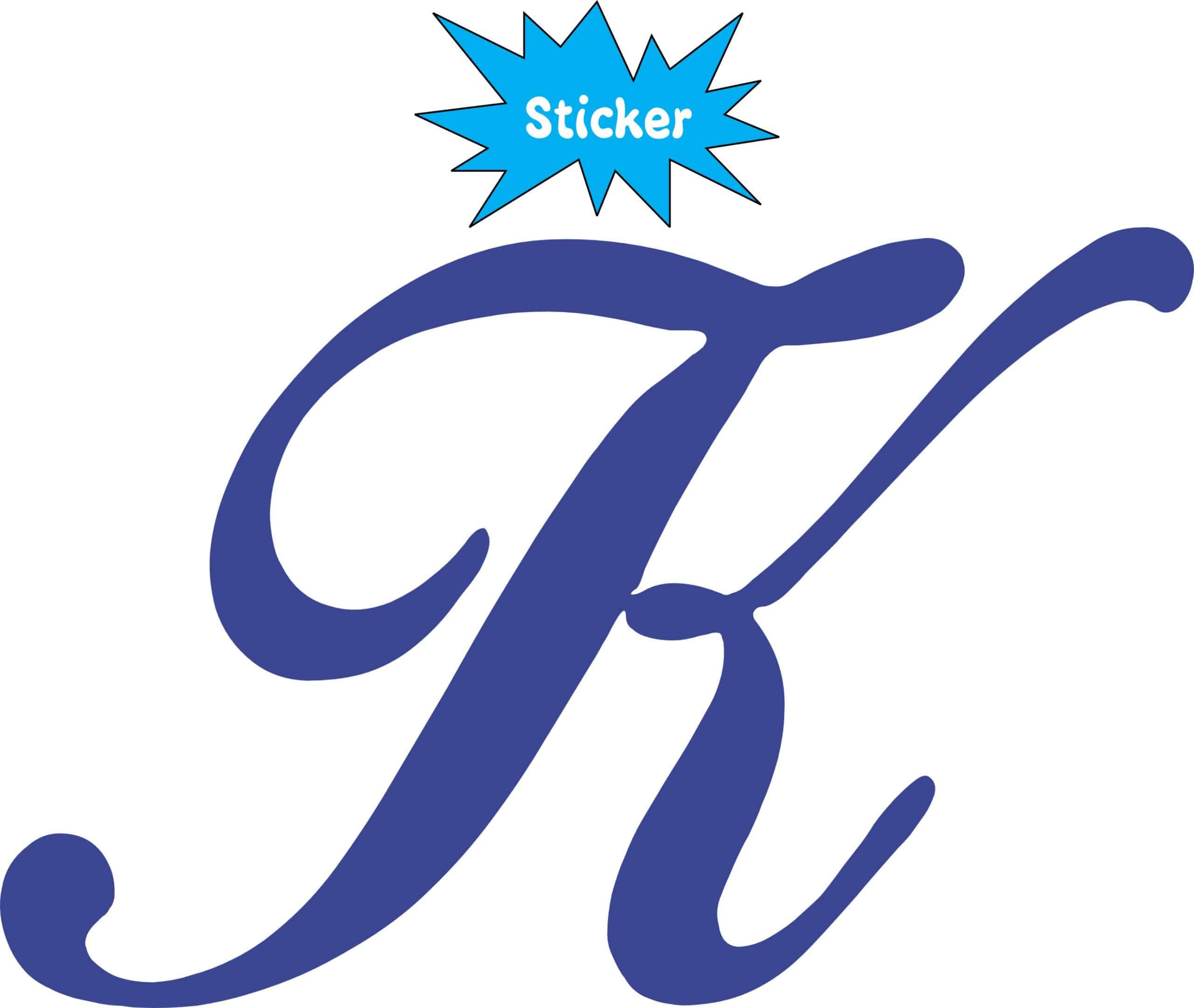 4.5in x 3in Blue Cursive K Monogram Sticker Fancy Vinyl Truck Car Stickers - Image 2