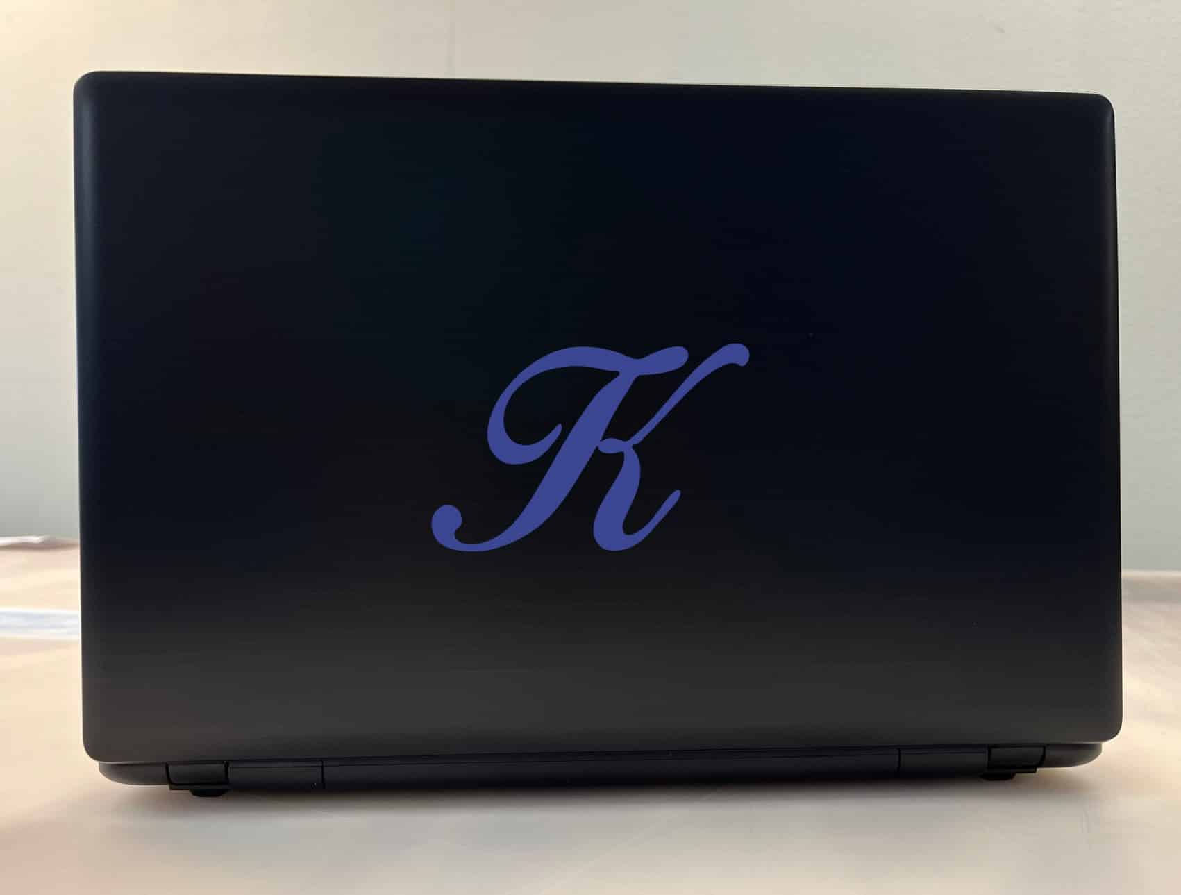 4.5in x 3in Blue Cursive K Monogram Sticker Fancy Vinyl Truck Car Stickers - Image 3