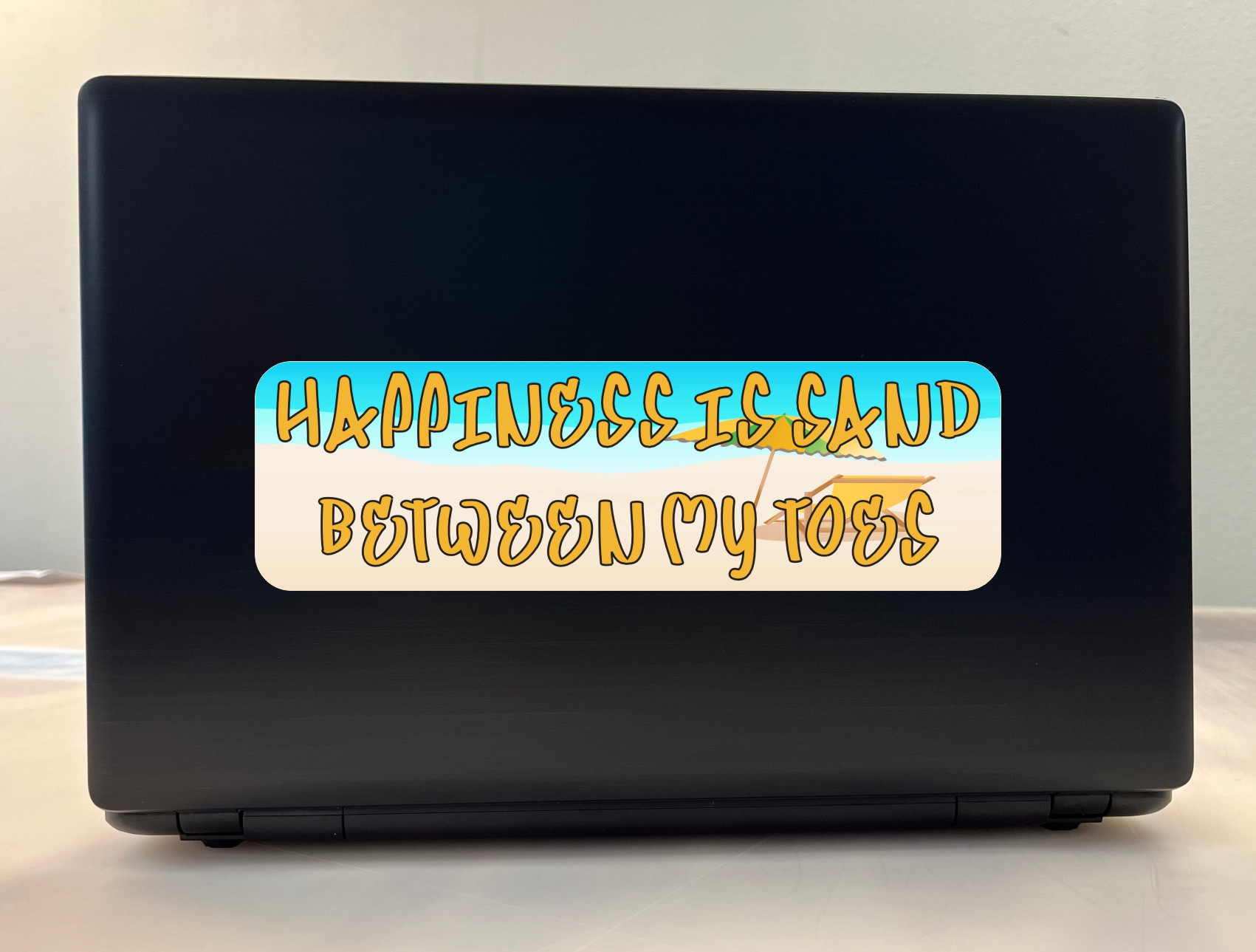 10in x 3in Happiness Is Sand Between My Toes Bumper Sticker Car Stickers