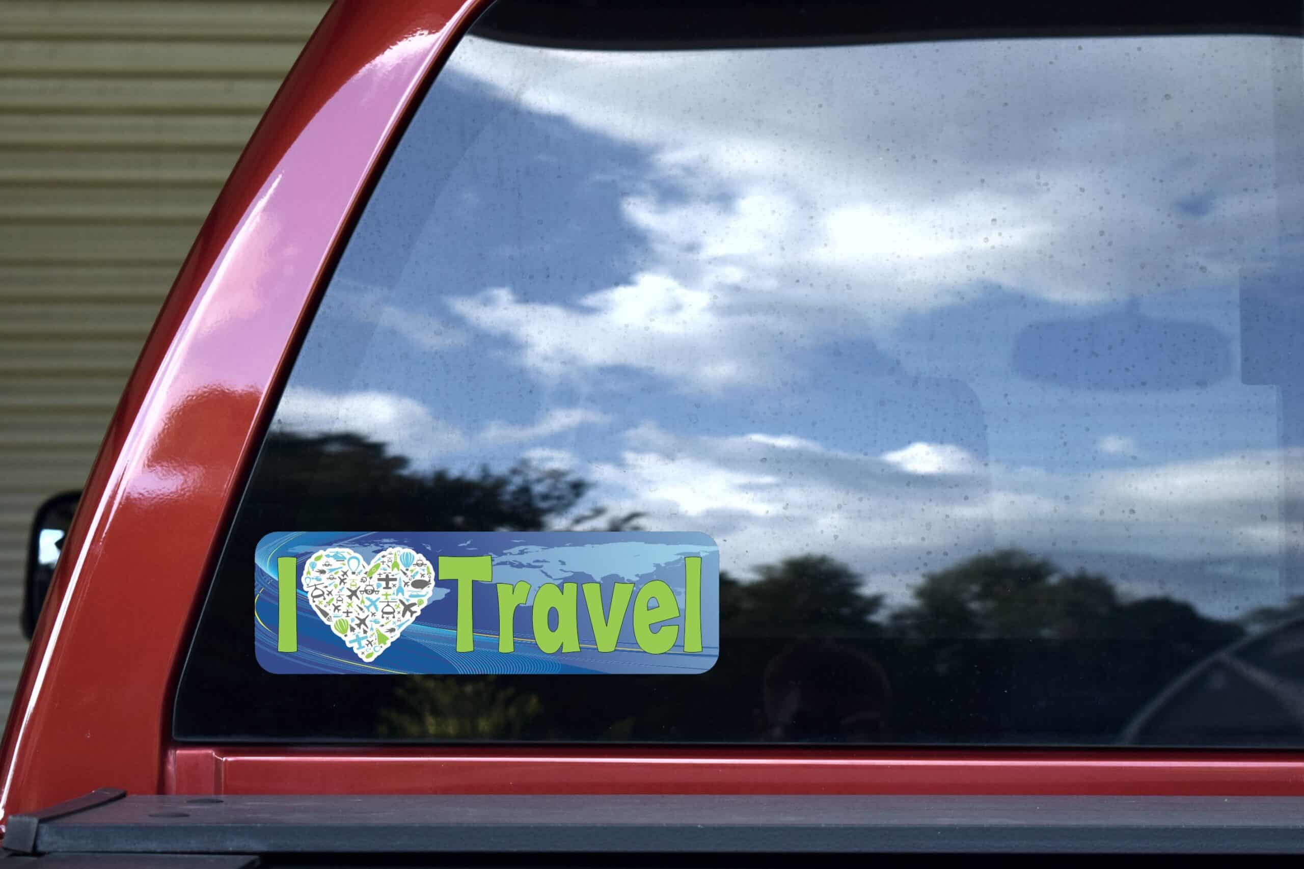 10in x 3in I Love Travel Bumper Sticker Vinyl Car Truck Window Stickers