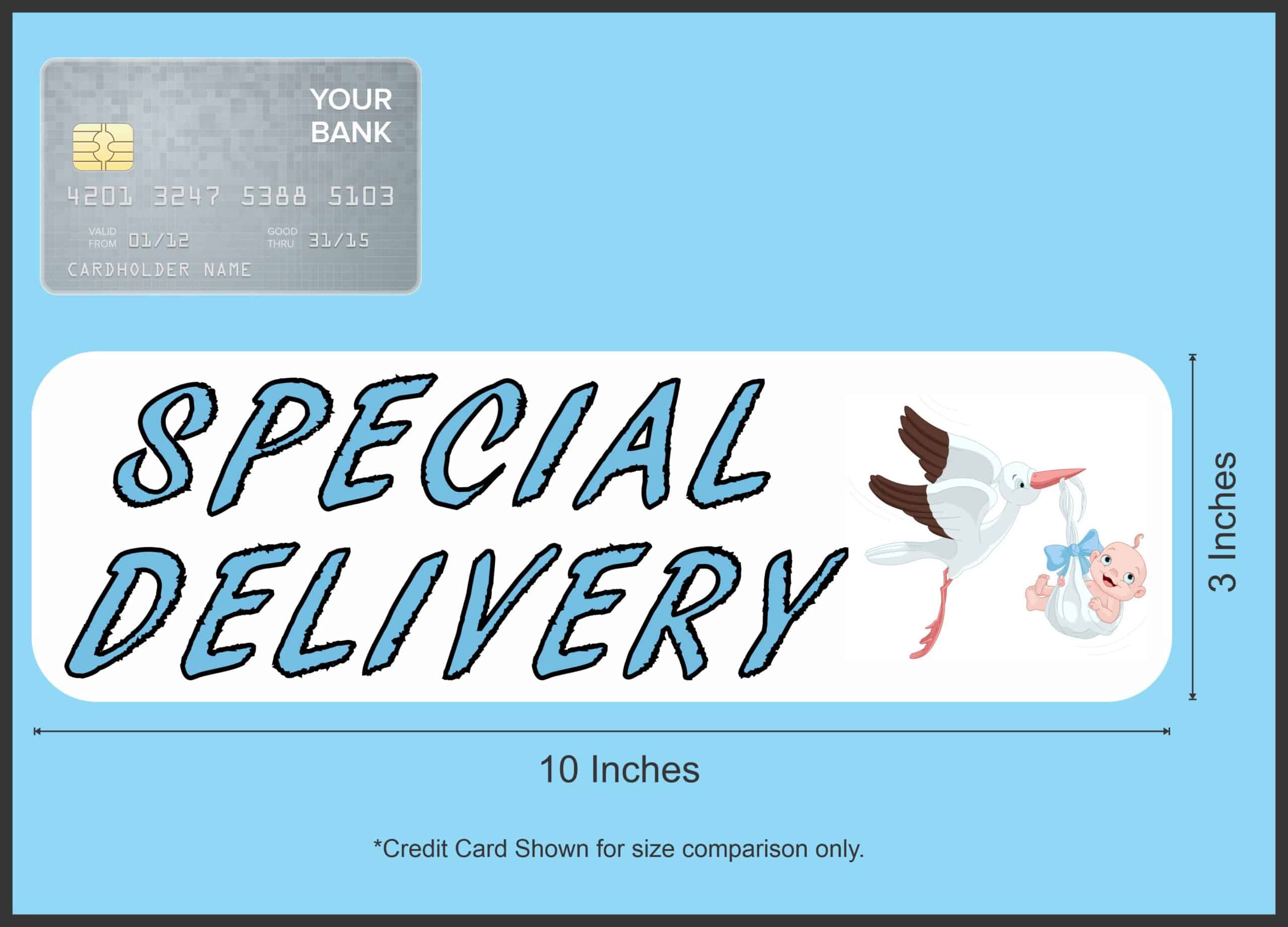 10in x 3in Blue Special Delivery Bumper Sticker Vinyl Vehicle Baby Stickers