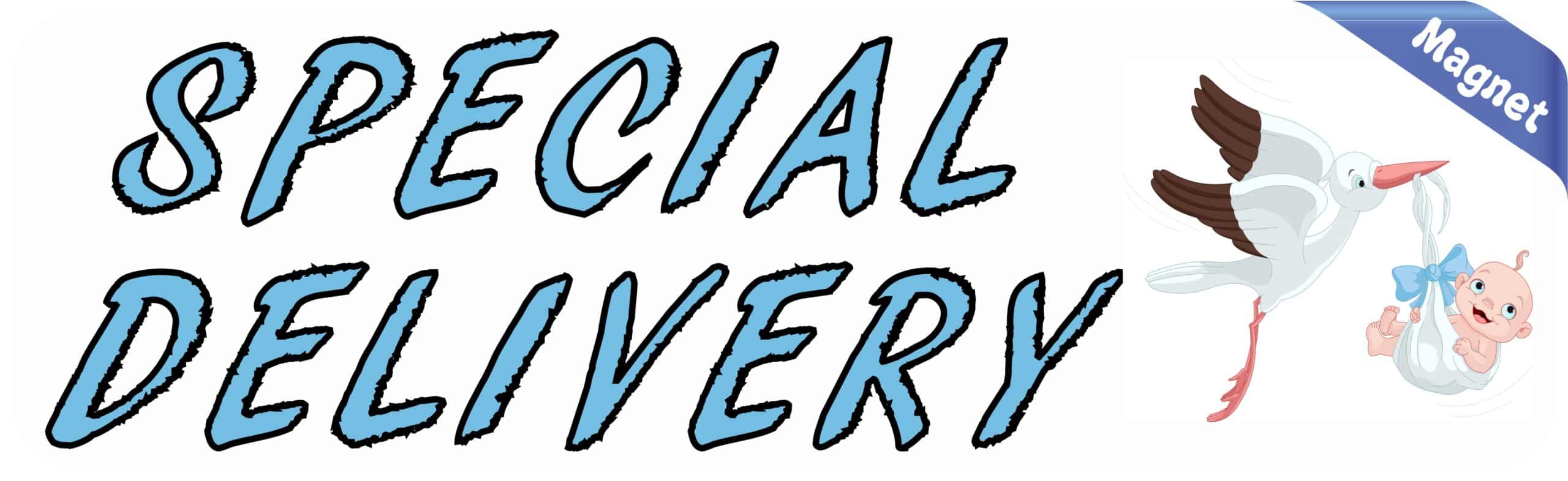 10in x 3in Blue Special Delivery Magnet Magnetic Baby Boy Bumper Magnets
